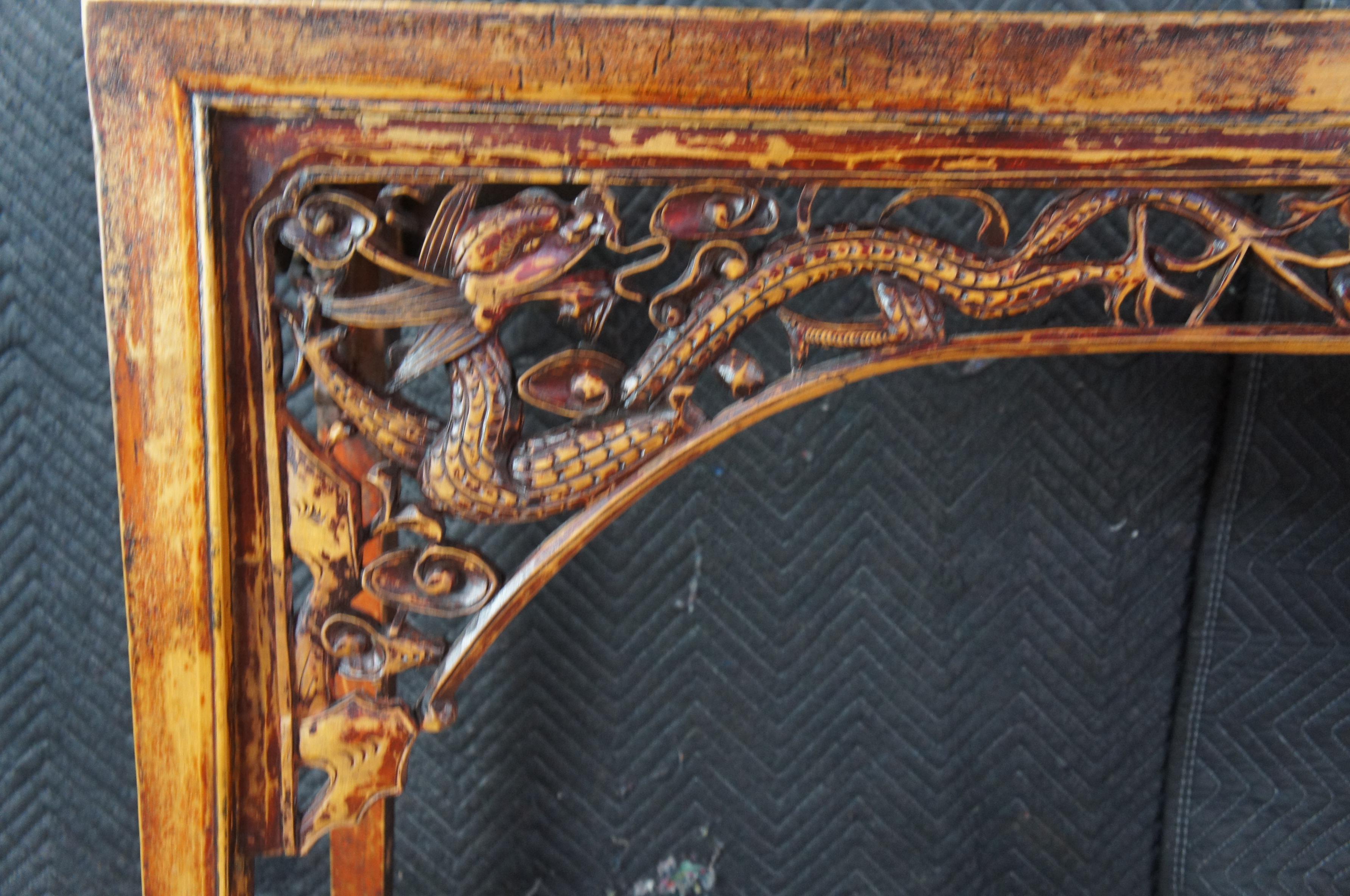 Intagliato Antico Drago cinese in olmo intagliato Chinoiserie Divano Console Altare Hall Bar Tavolo in vendita
