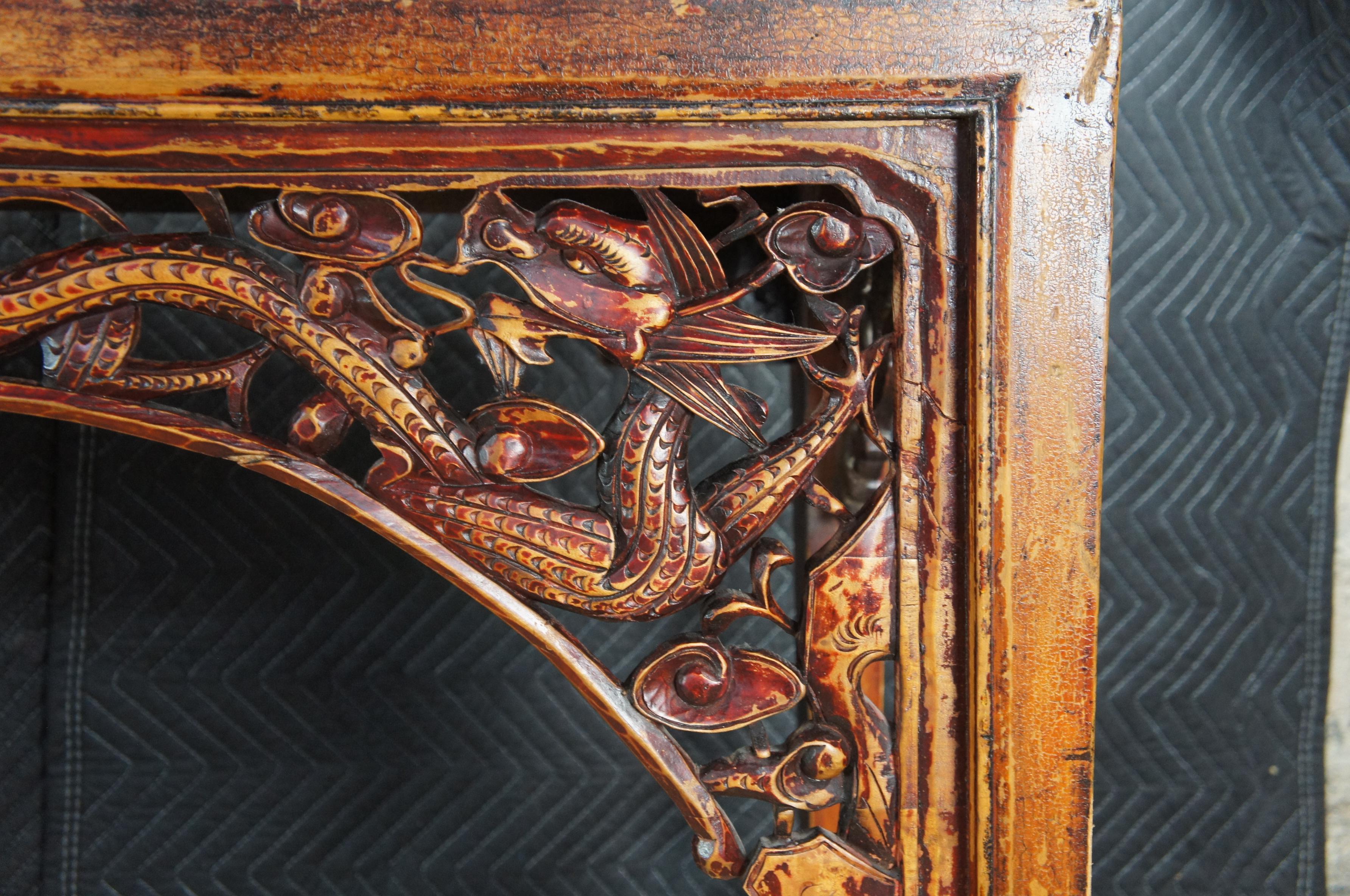 XX secolo Antico Drago cinese in olmo intagliato Chinoiserie Divano Console Altare Hall Bar Tavolo in vendita