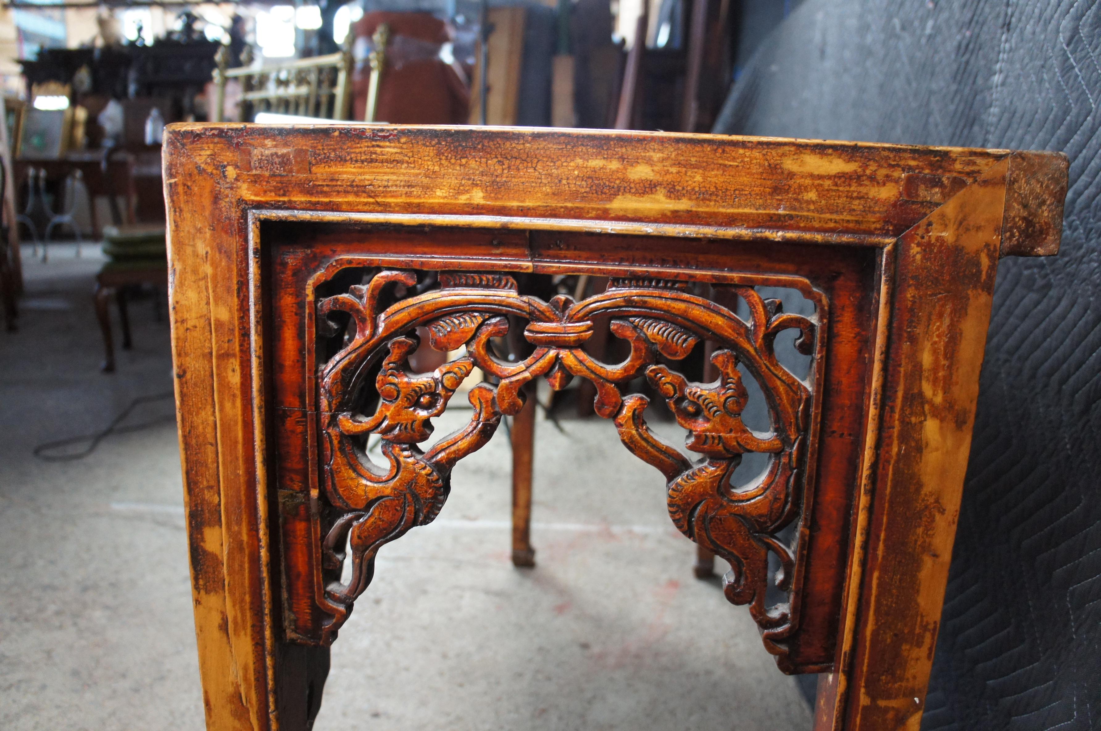 Antico Drago cinese in olmo intagliato Chinoiserie Divano Console Altare Hall Bar Tavolo in vendita 1