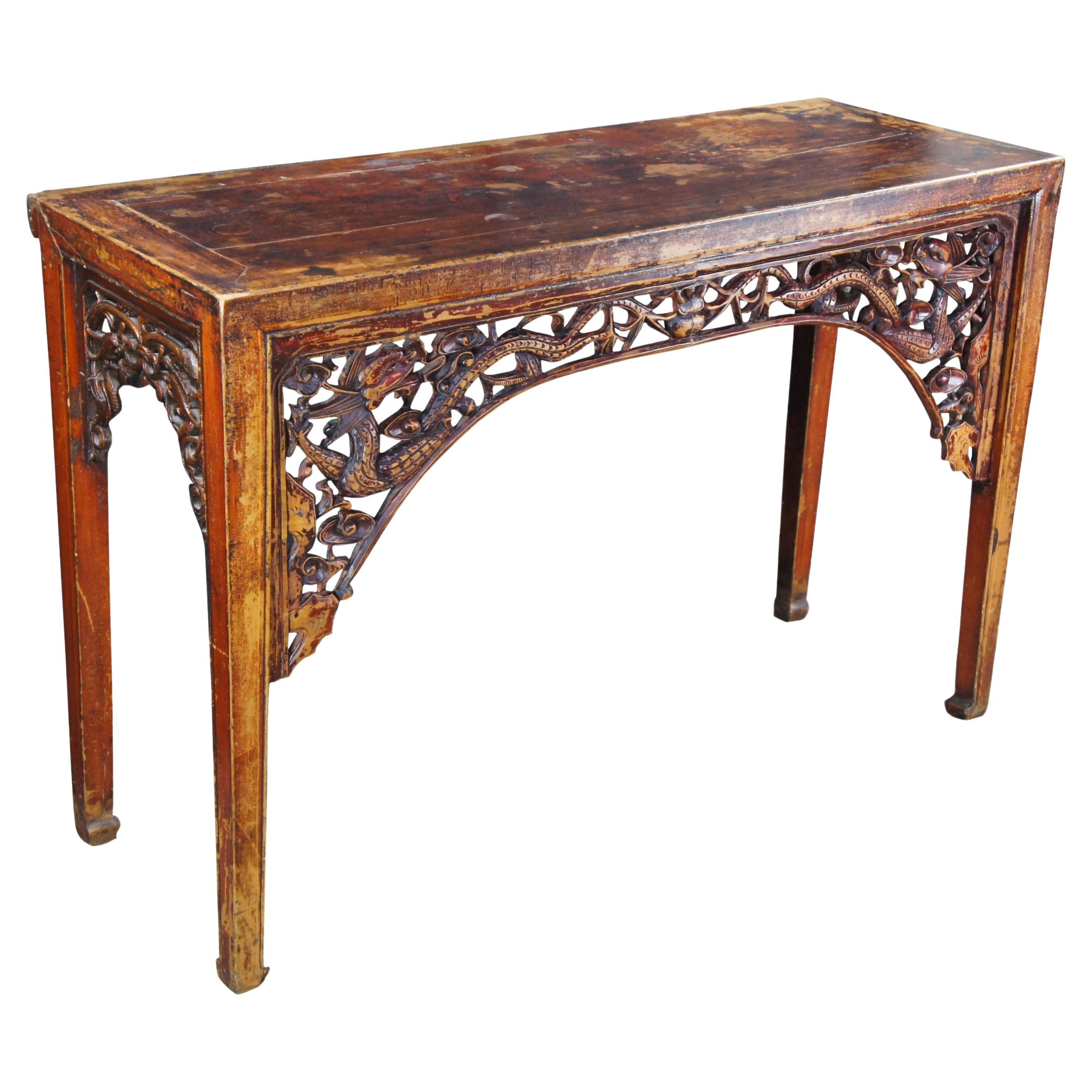 Antico Drago cinese in olmo intagliato Chinoiserie Divano Console Altare Hall Bar Tavolo in vendita