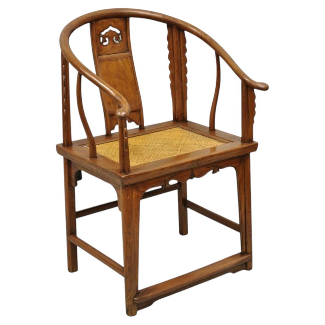 Fauteuil oriental Huanghuali à accoudoirs, en bois massif d'orme chinois ancien, en forme de fer à cheval