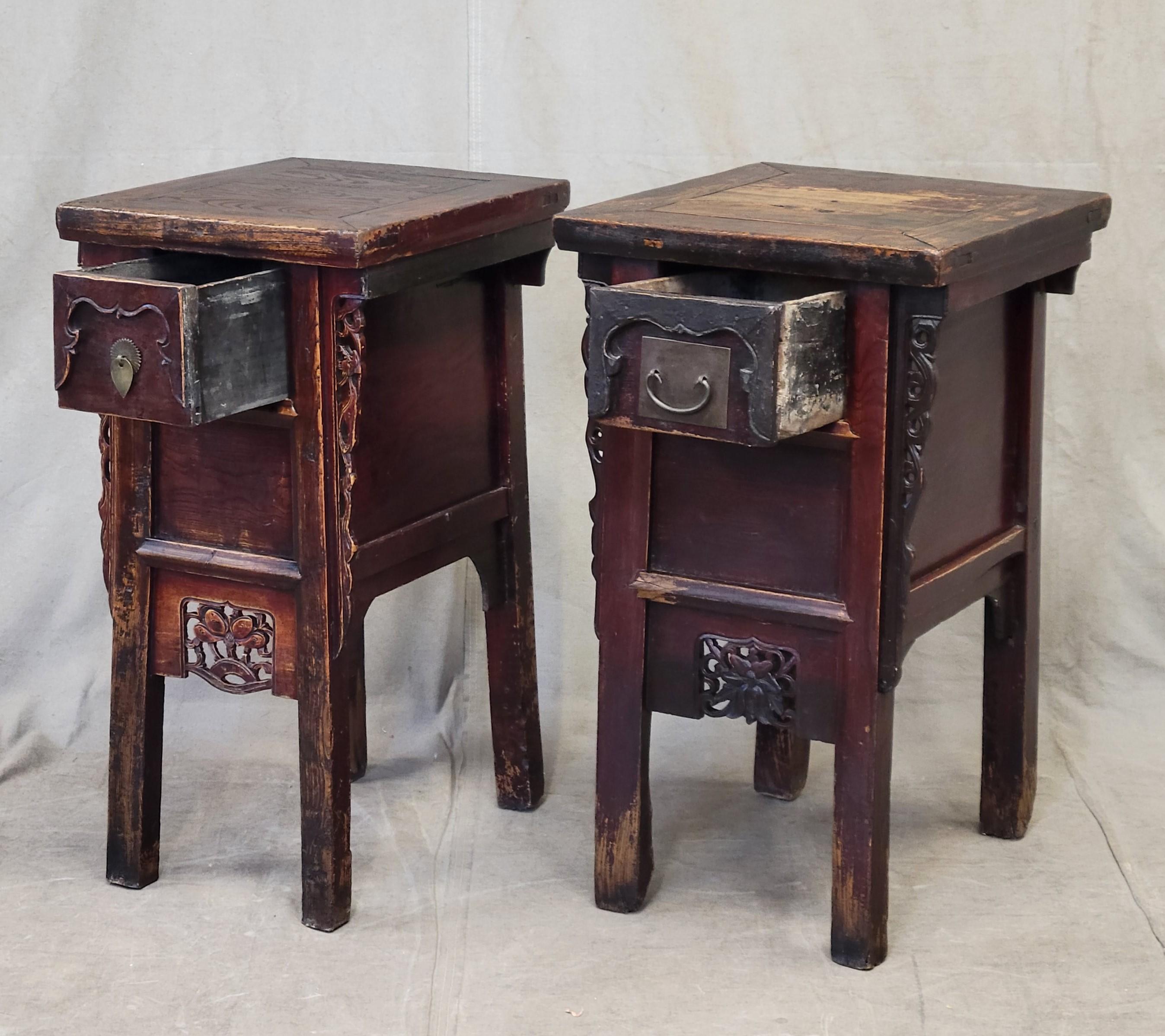 Chinese Chippendale Antique Chinese Elm Side Tables / Altar Tables - a Near Pair