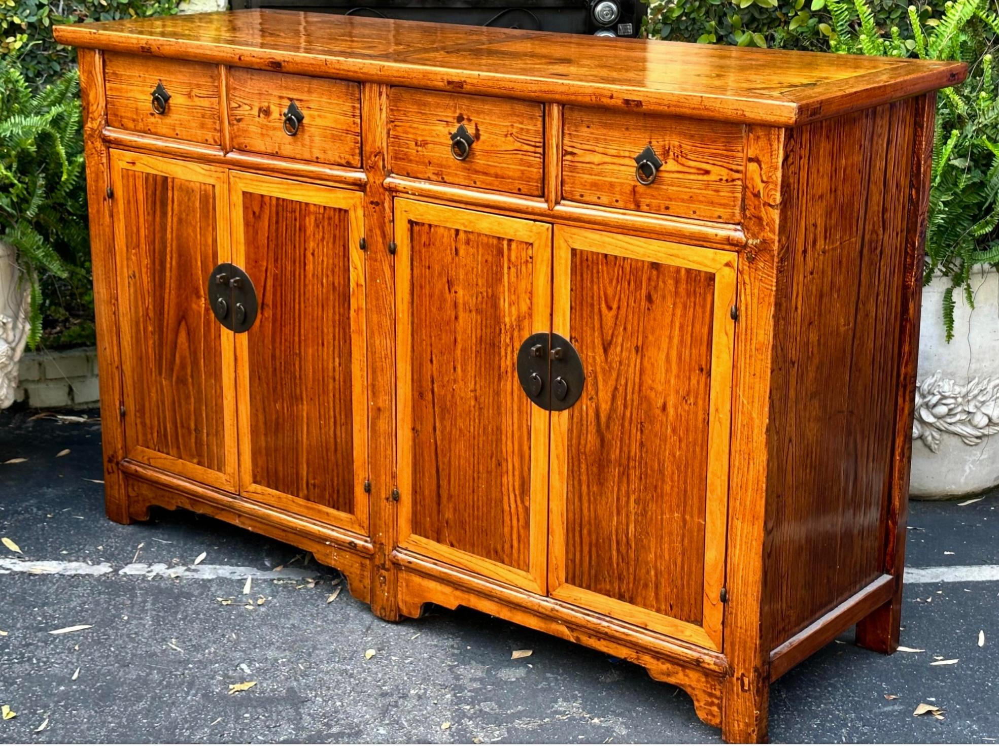 Ming Antique Chinese Elm Tall Sideboard Cabinet Cupboard For Sale