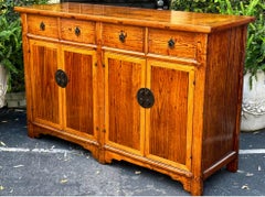 Antique Chinese Elm Tall Sideboard Cabinet Cupboard