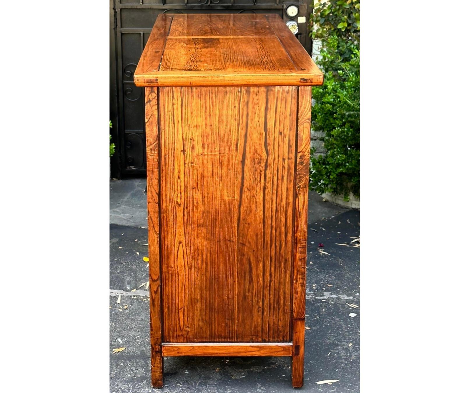 Antique Chinese Elm Tall Sideboard Cabinet Cupboard In Good Condition For Sale In LOS ANGELES, CA