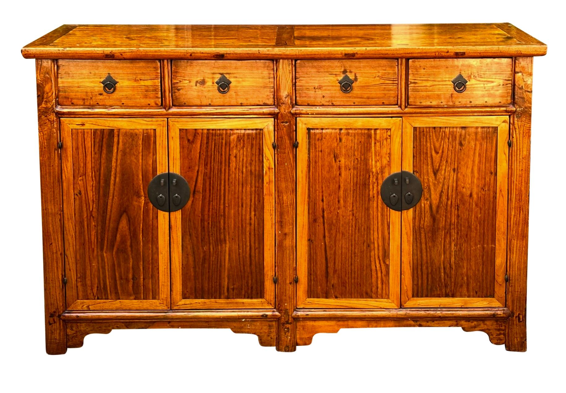 Antique Chinese Elm Tall Sideboard Cabinet Cupboard For Sale