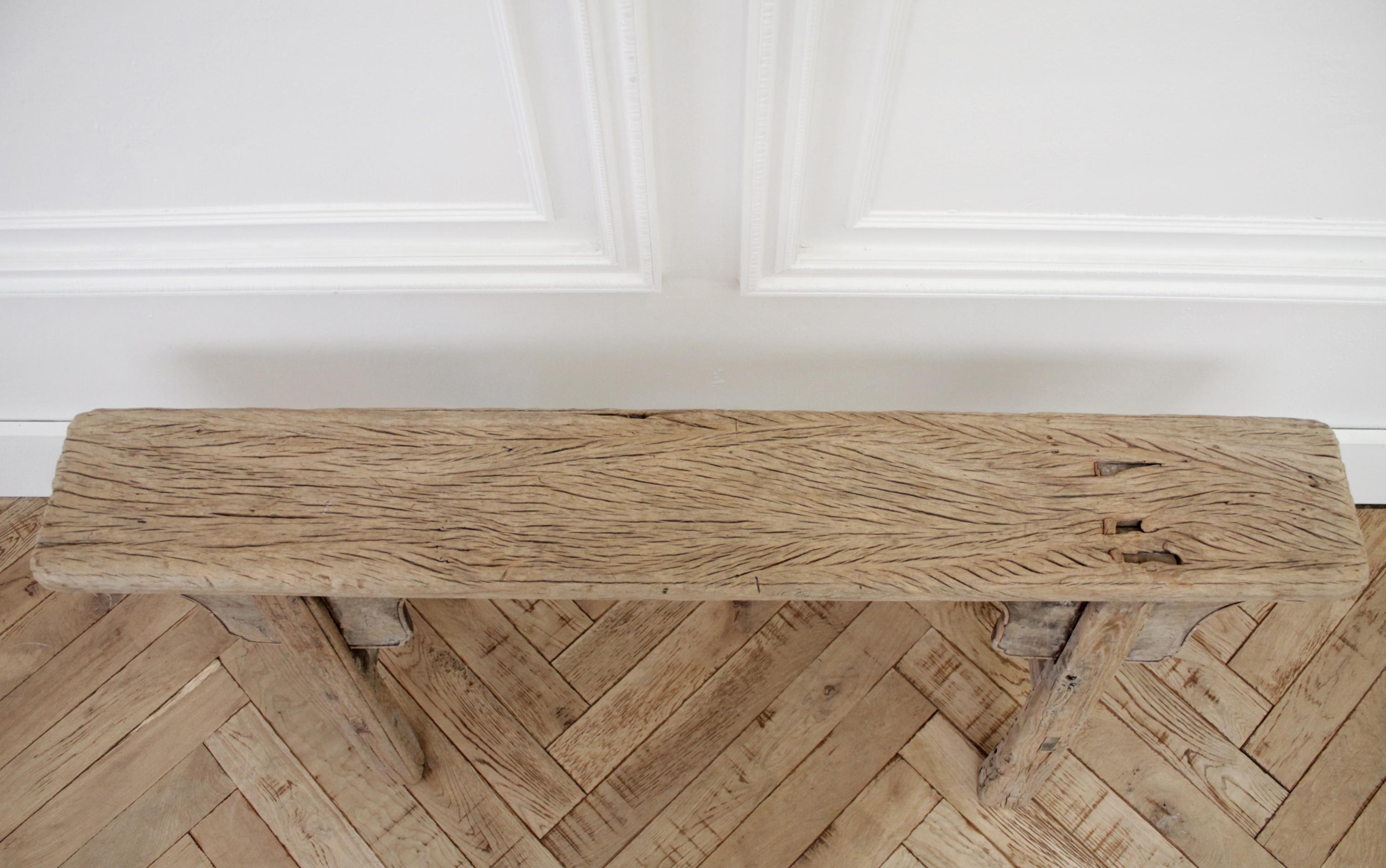 Antique Asian Elm Wood Bench In Good Condition In Brea, CA