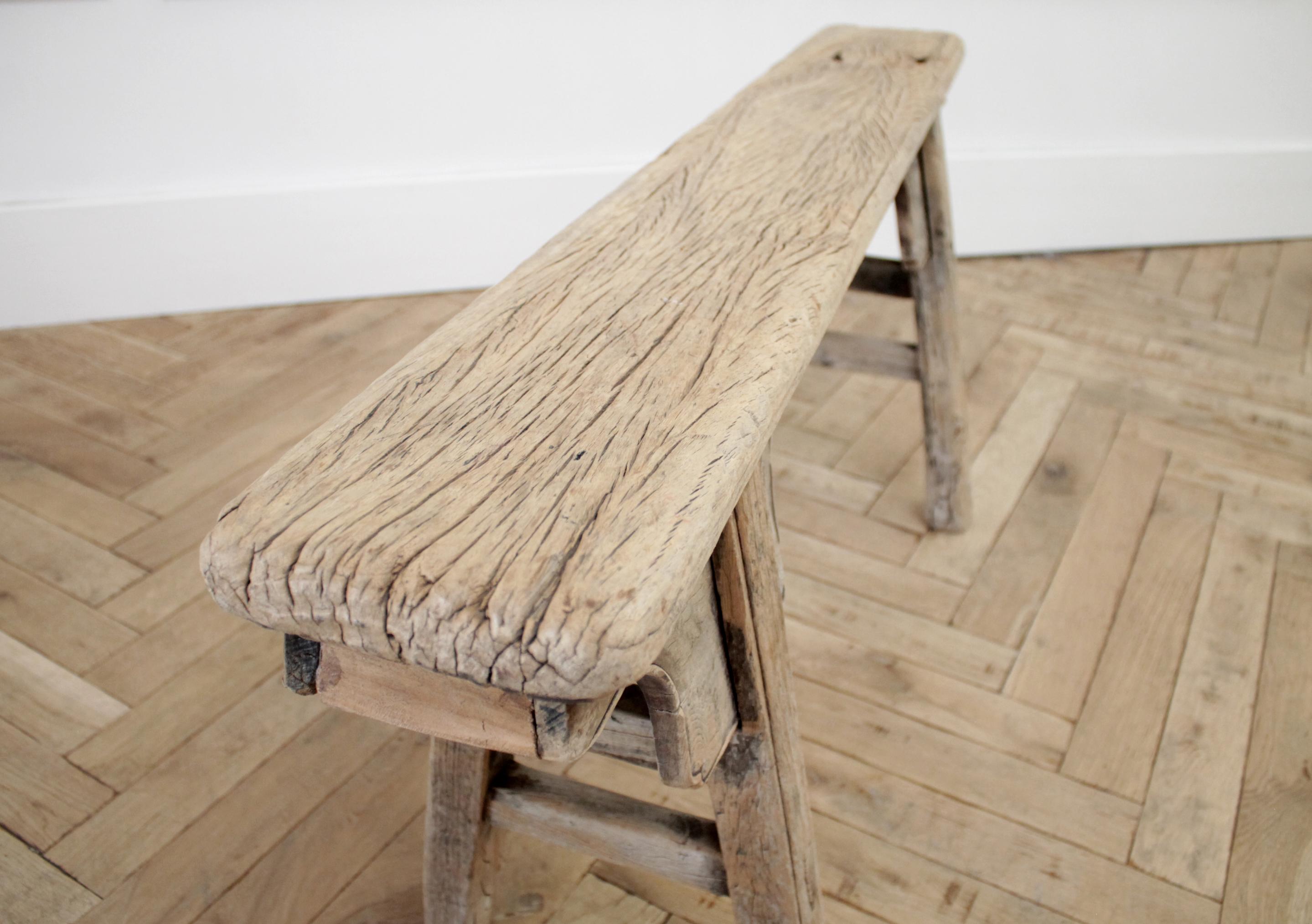 20th Century Antique Asian Elm Wood Bench