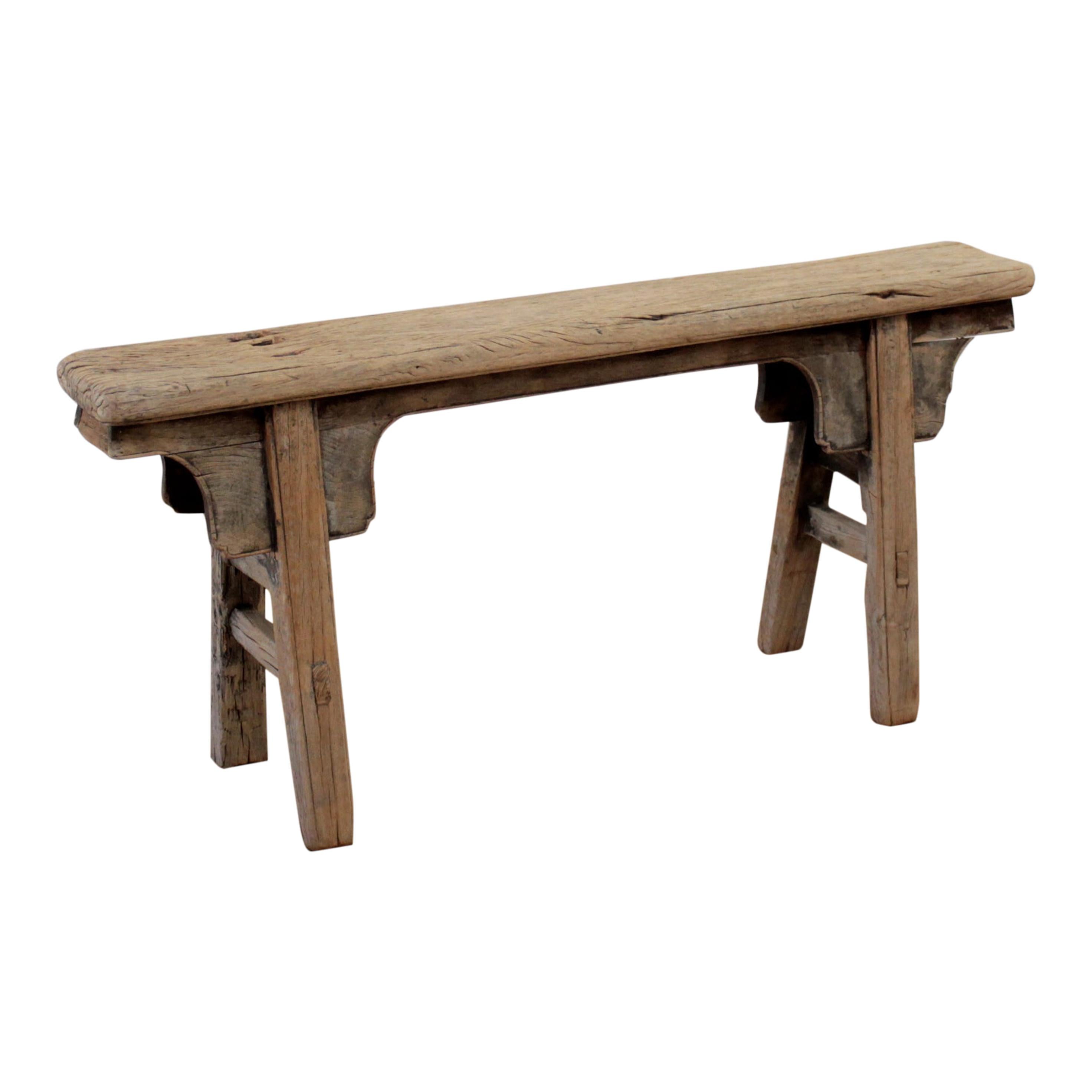 Antique Asian Elm Wood Bench