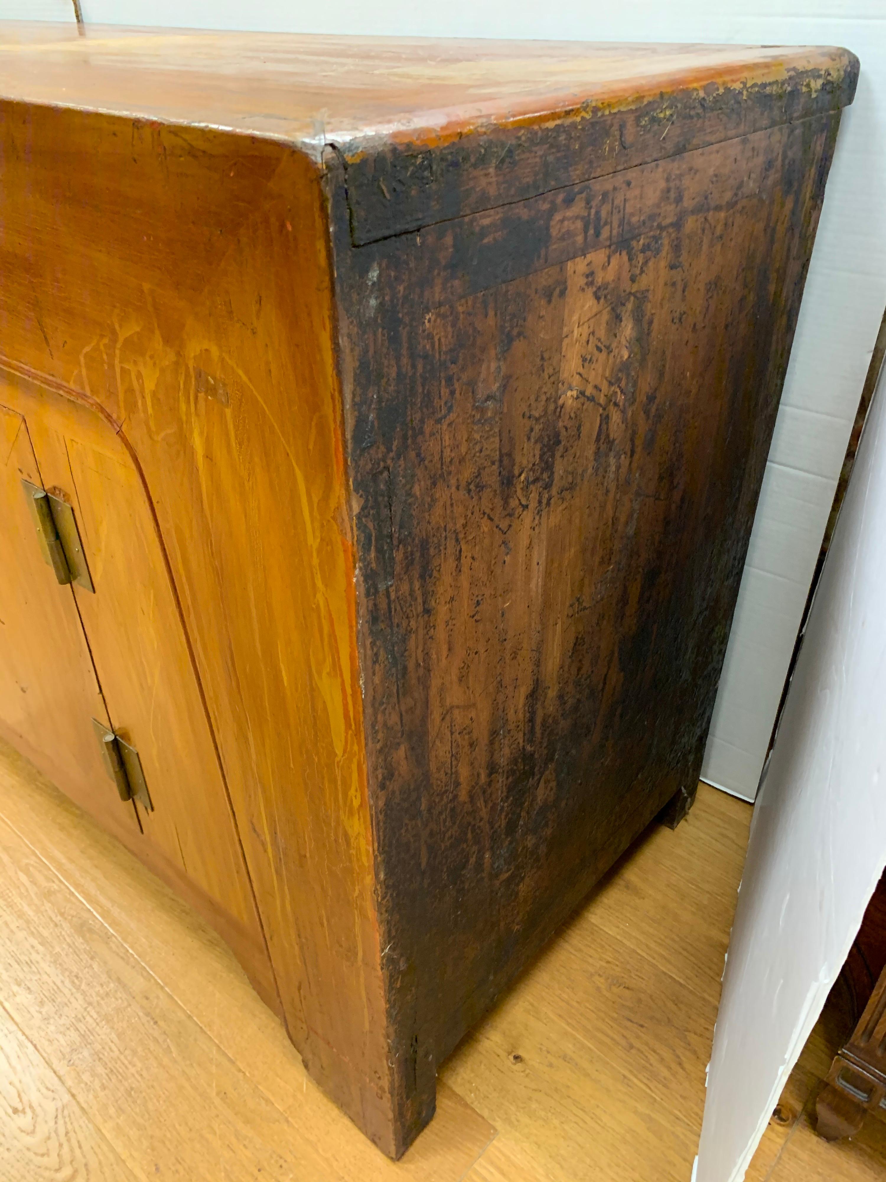 Late 19th Century Chinese Elmwood Credenza Sideboard Buffet Cabinet 1