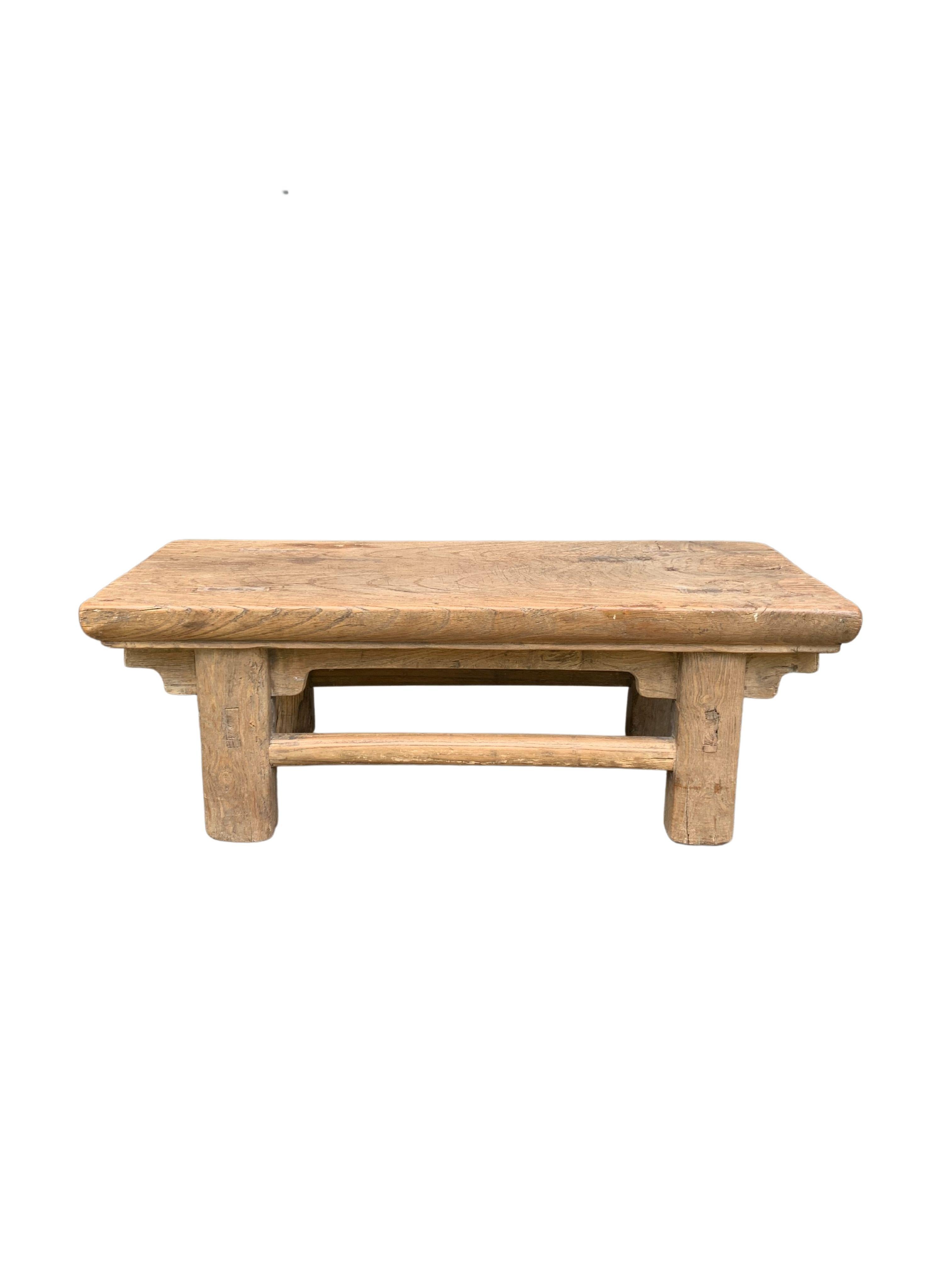 Hand-Carved Antique Chinese Elm Wood Low Stool, Early 20th Century