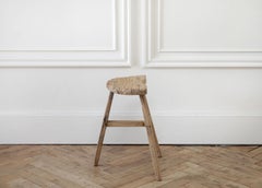 Antique Elm Wood Stool Decorative Half Round