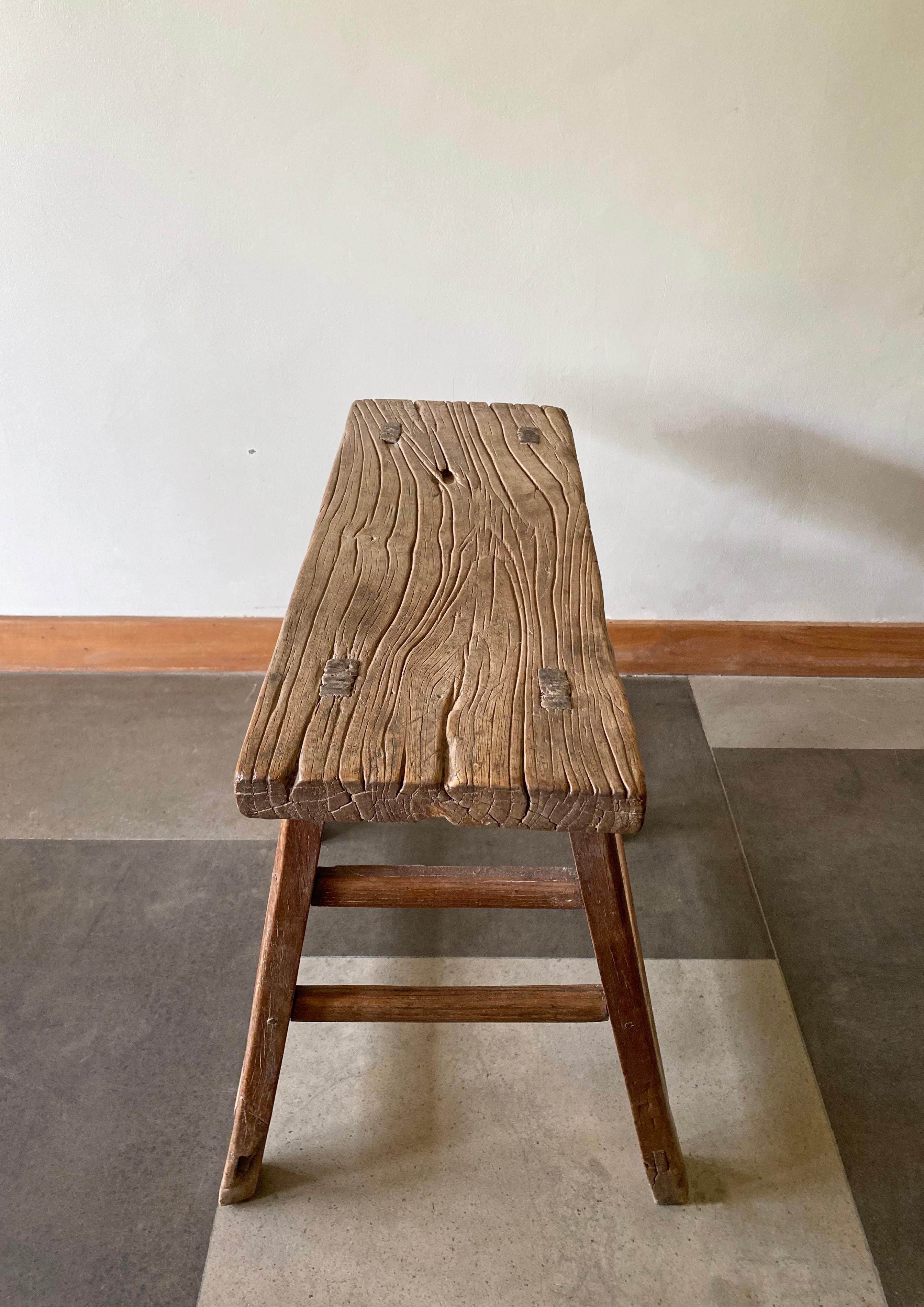 Antique Chinese Elm Wood Stool, Early 20th Century For Sale 1