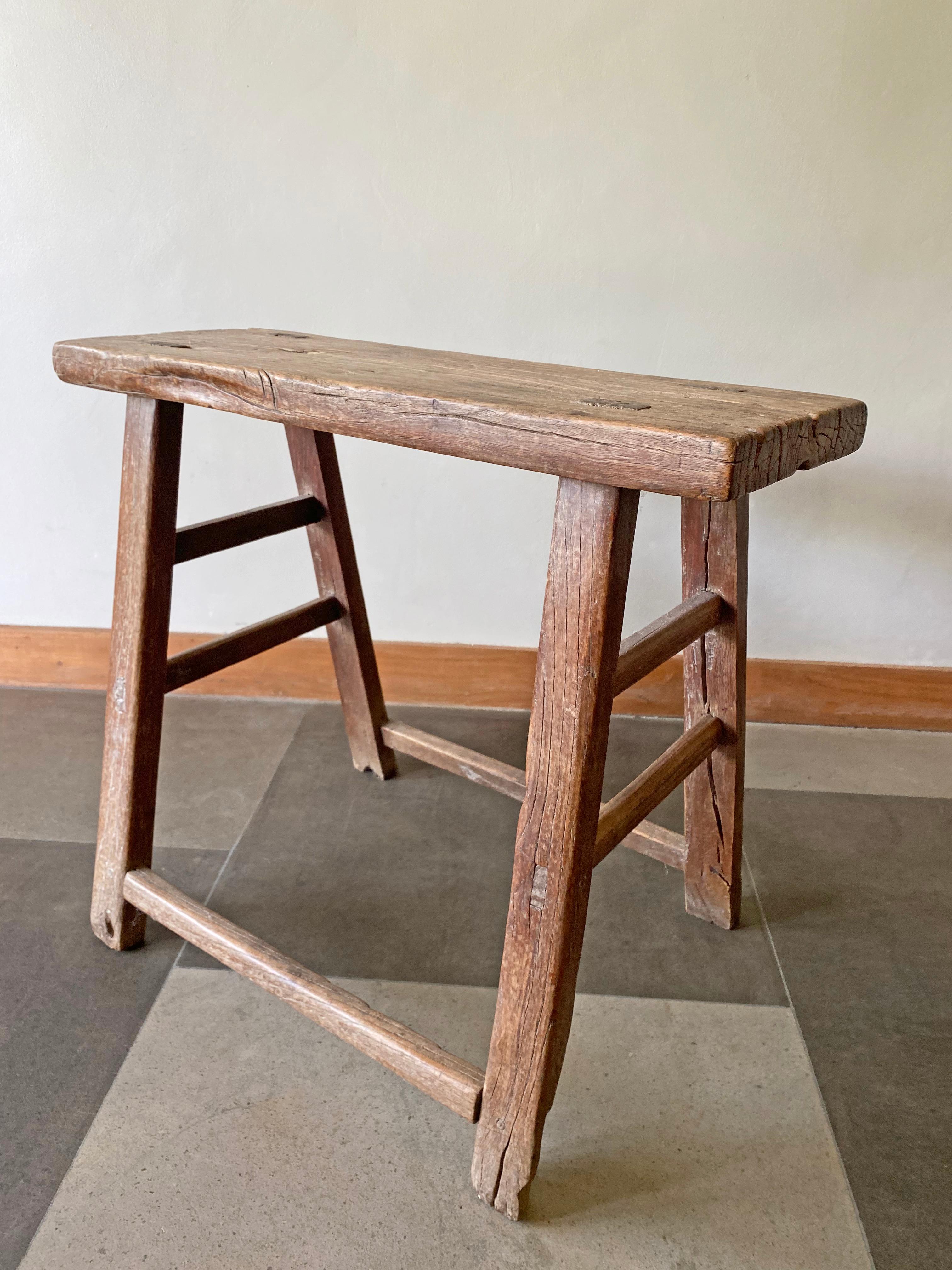 Antique Chinese Elm Wood Stool, Early 20th Century For Sale 2