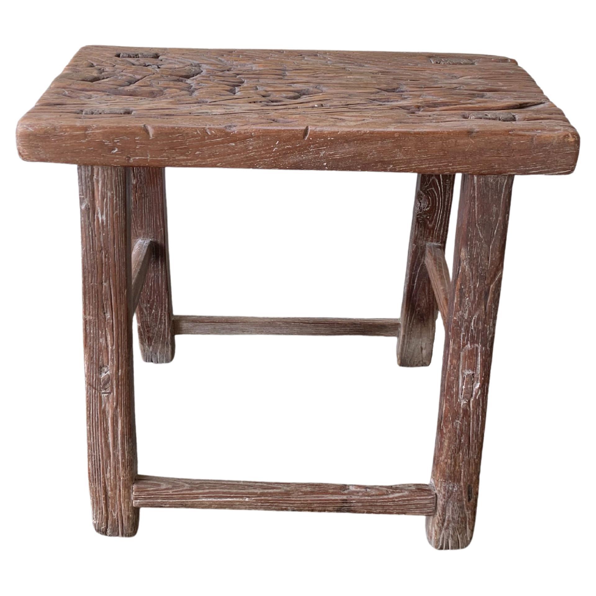 Antique Chinese Elm Wood Stool, Early 20th Century