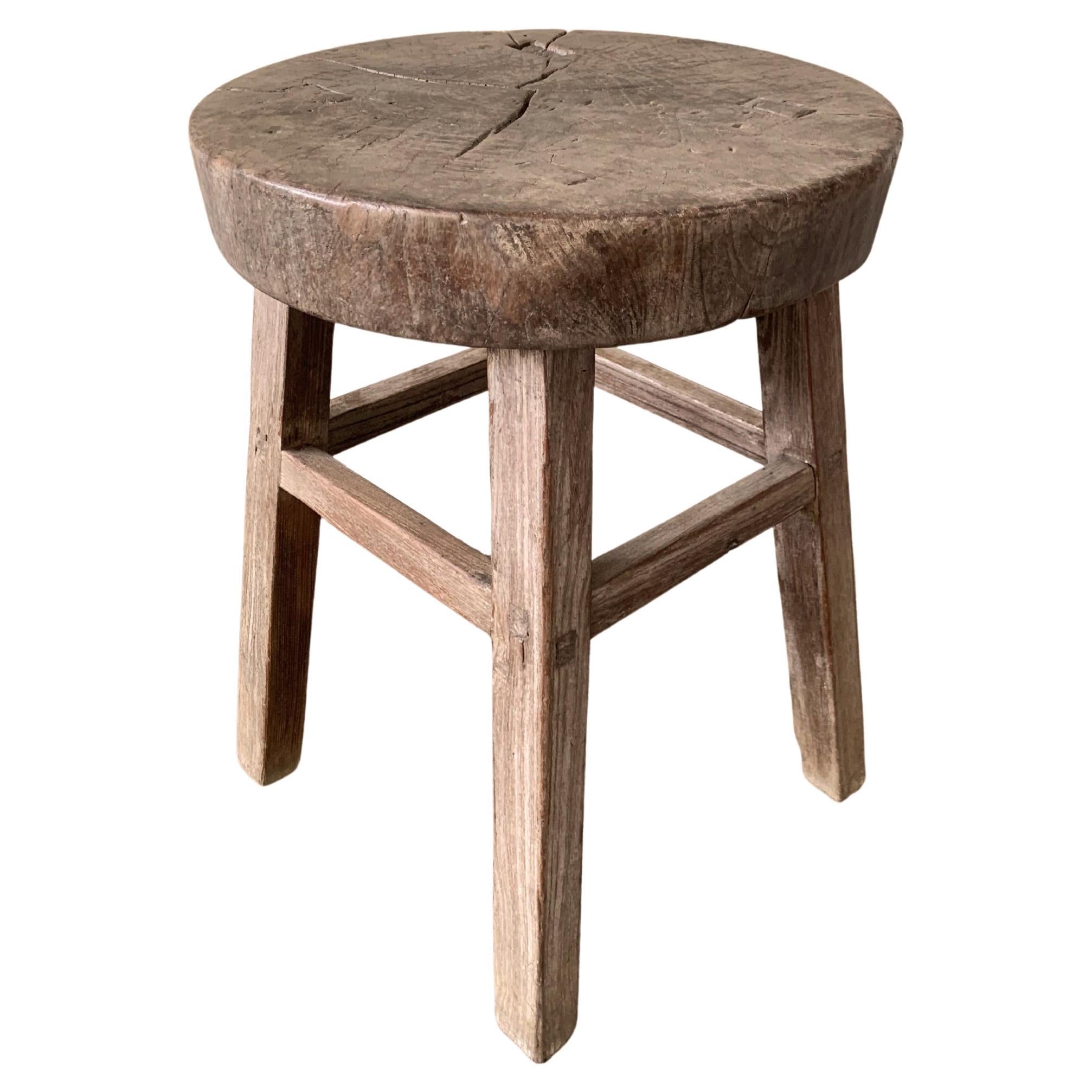 Antique Chinese Elm Wood Stool, Early 20th Century