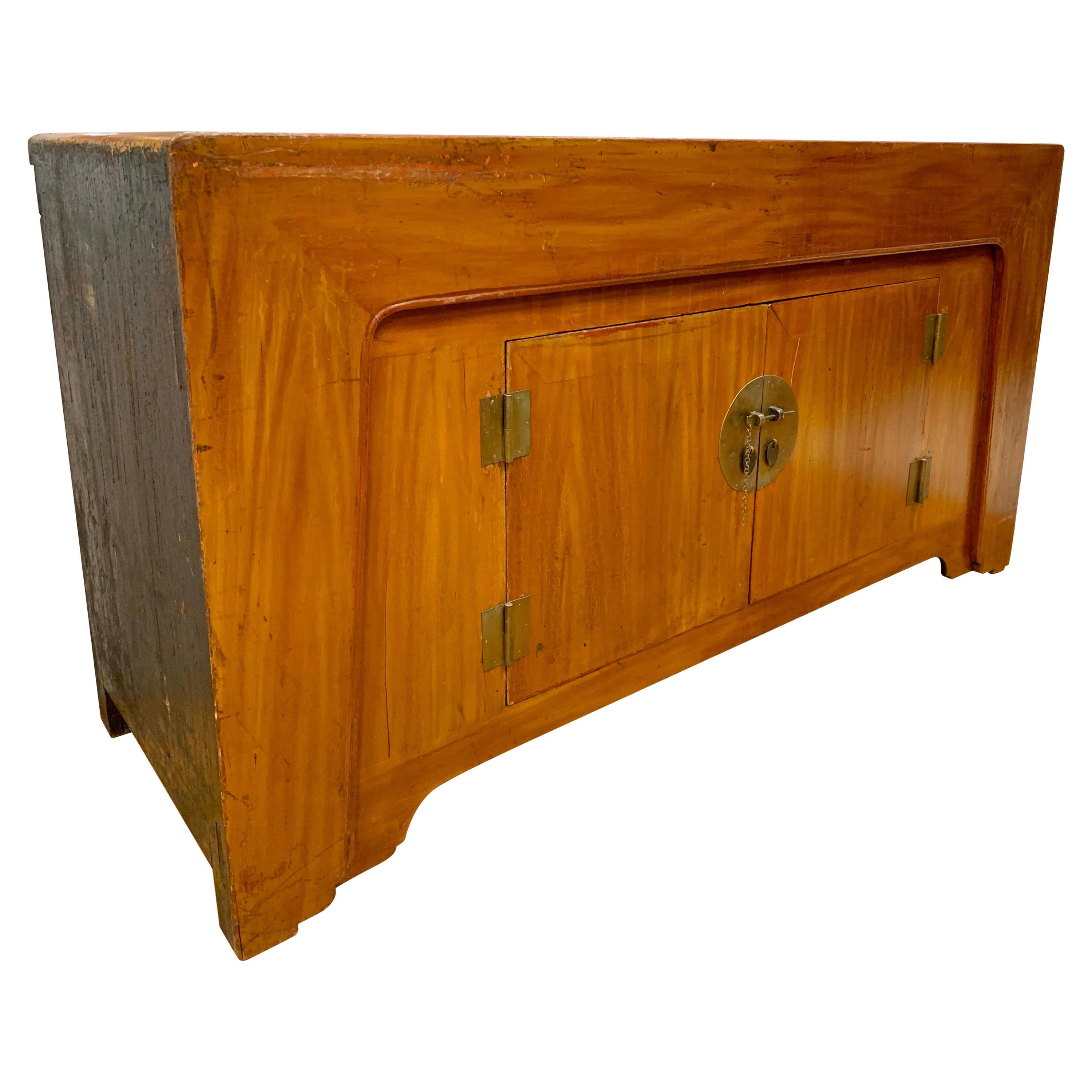 Chinese Export Late 19th Century Chinese Elmwood Credenza Sideboard Buffet Cabinet