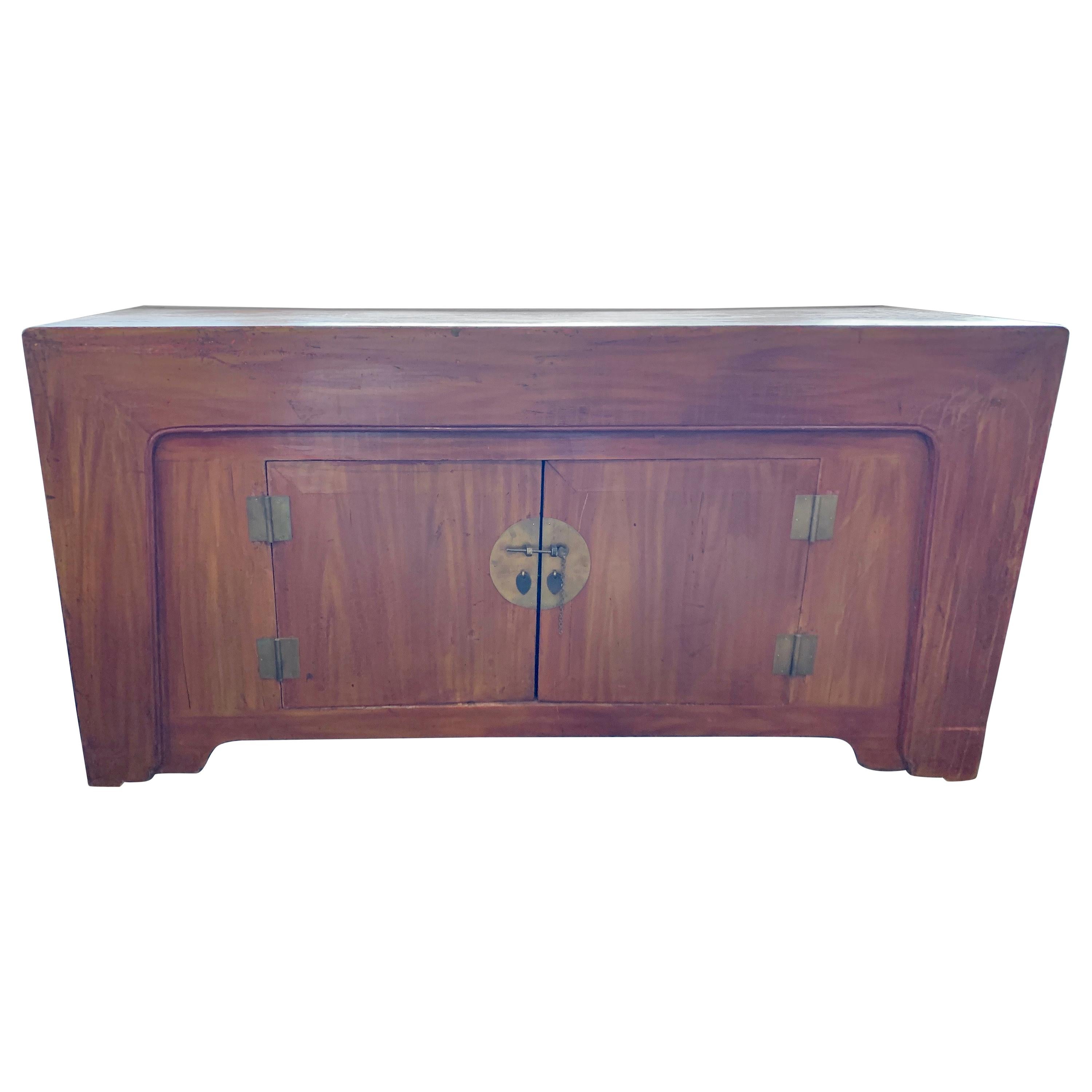 Late 19th Century Chinese Elmwood Credenza Sideboard Buffet Cabinet