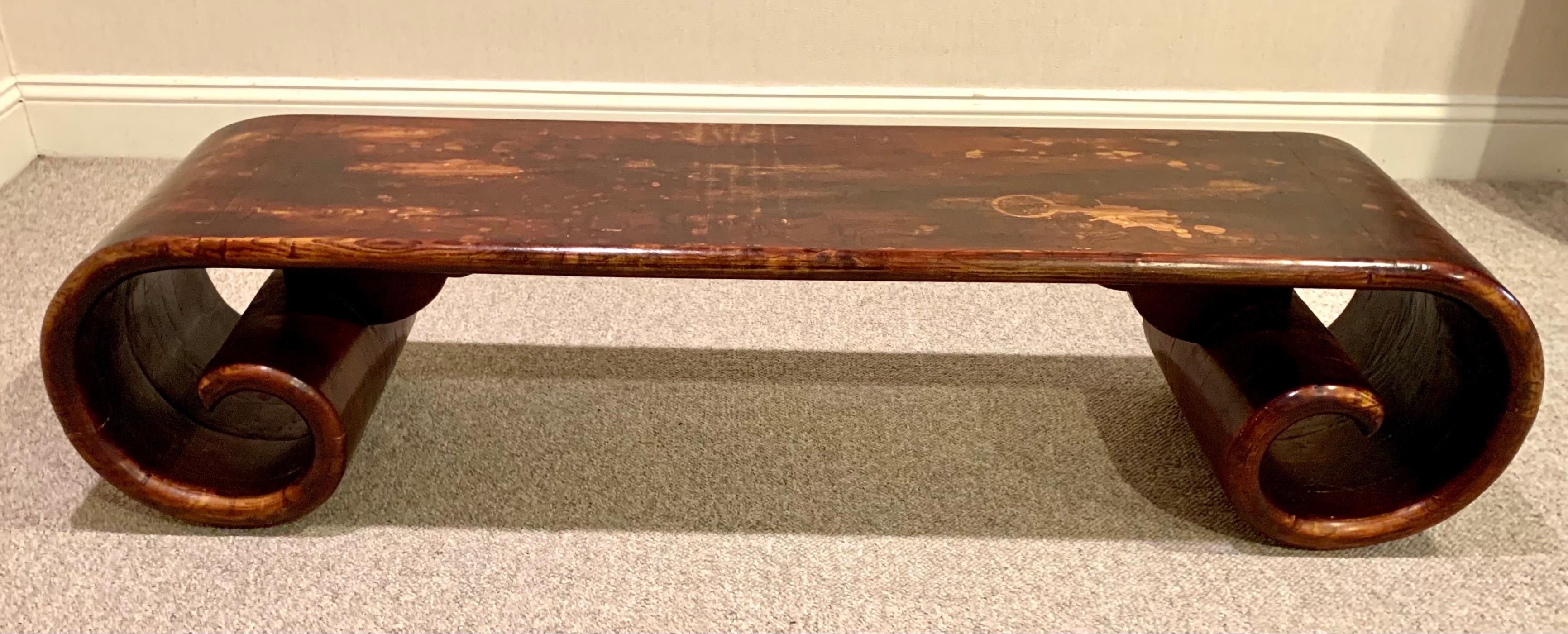 Antique Chinese Elmwood Scholars Table Bench In Good Condition In West Hartford, CT
