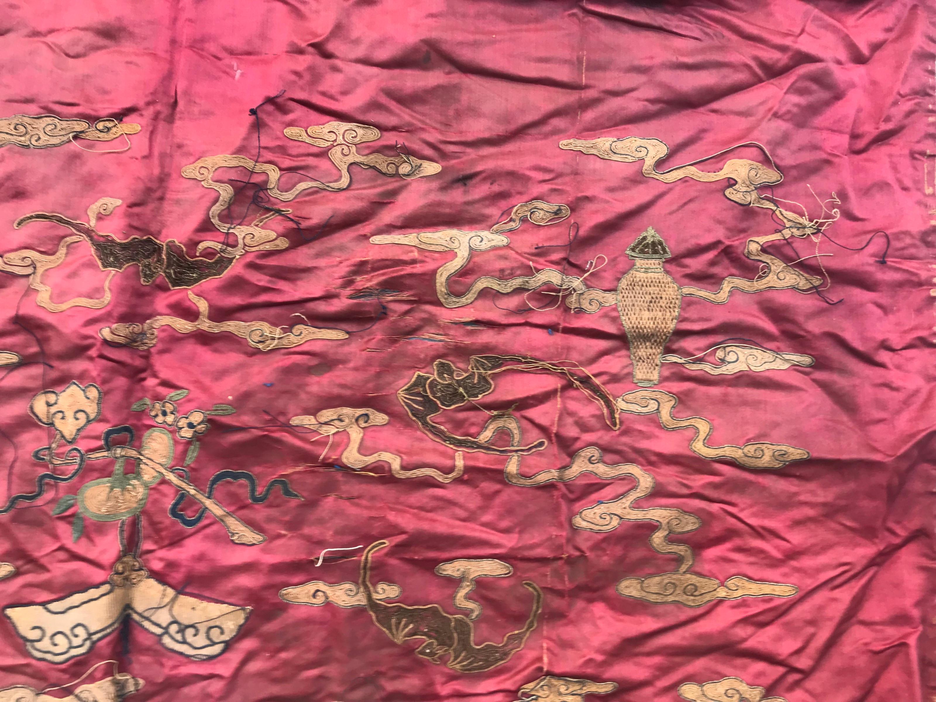 19th Century Antique Chinese Embroidered Panel For Sale