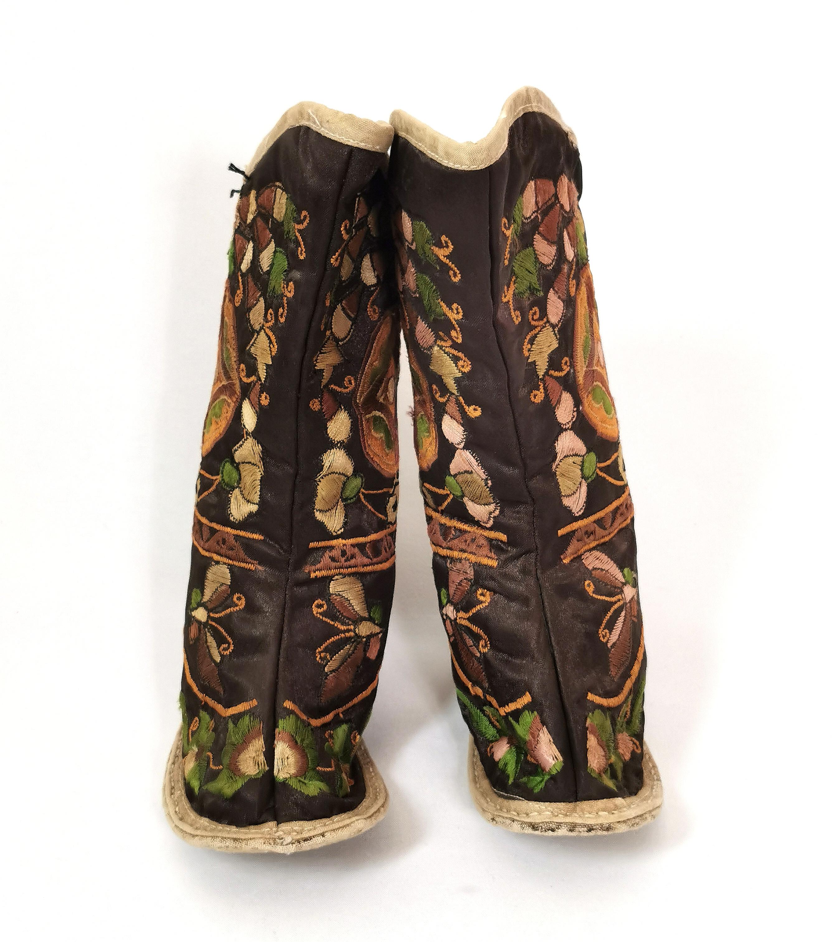 Women's Antique Chinese embroidered silk boots  For Sale