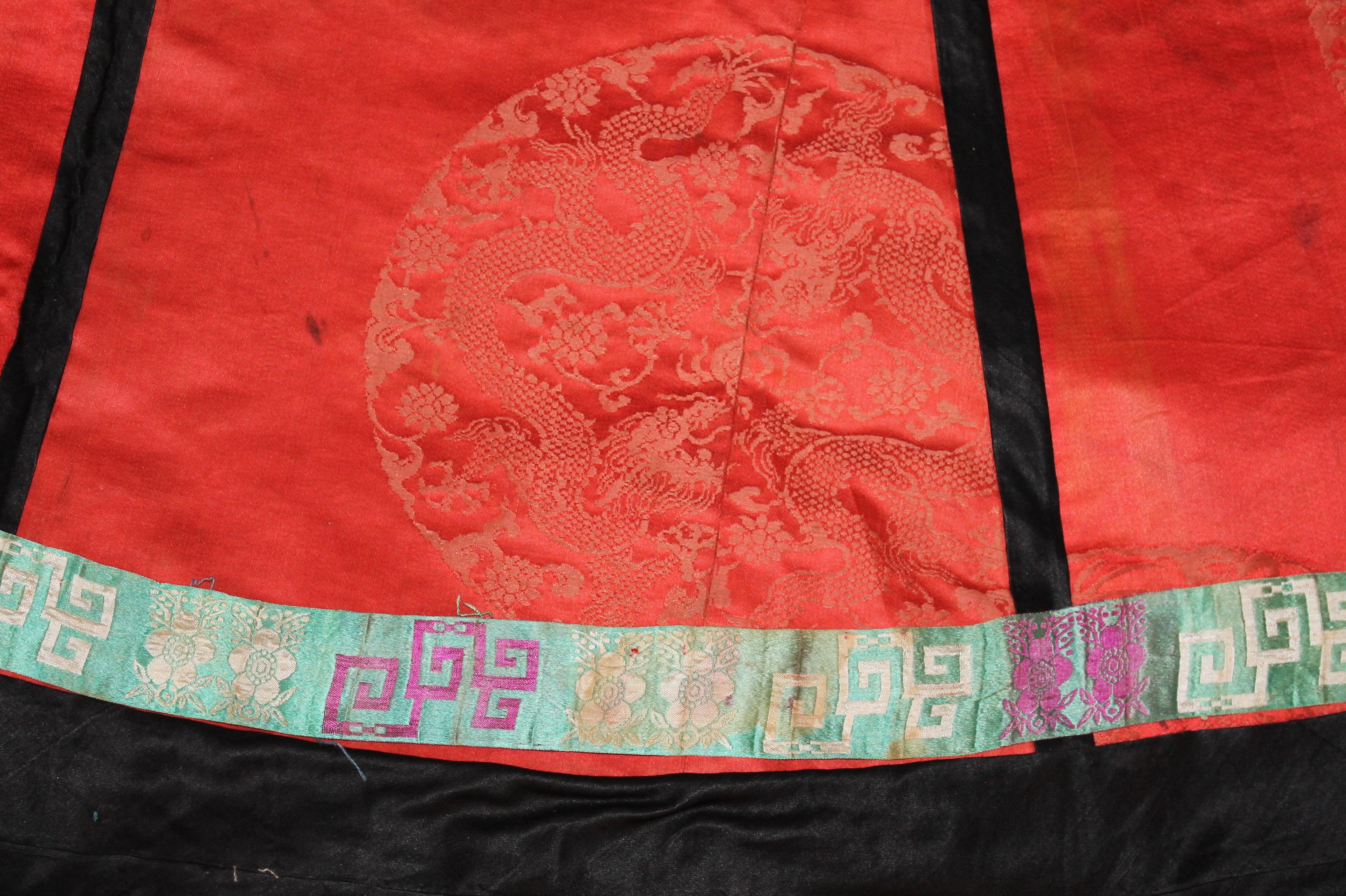 19th Century Antique Chinese Embroidered Silk Skirt For Sale