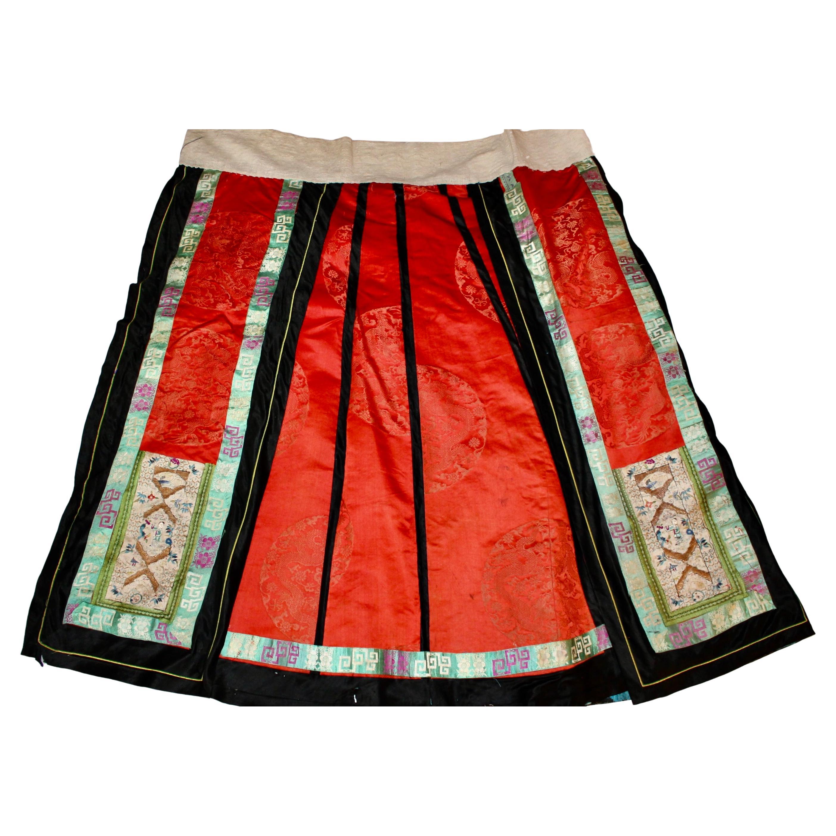 Antique Chinese Embroidered Silk Skirt For Sale