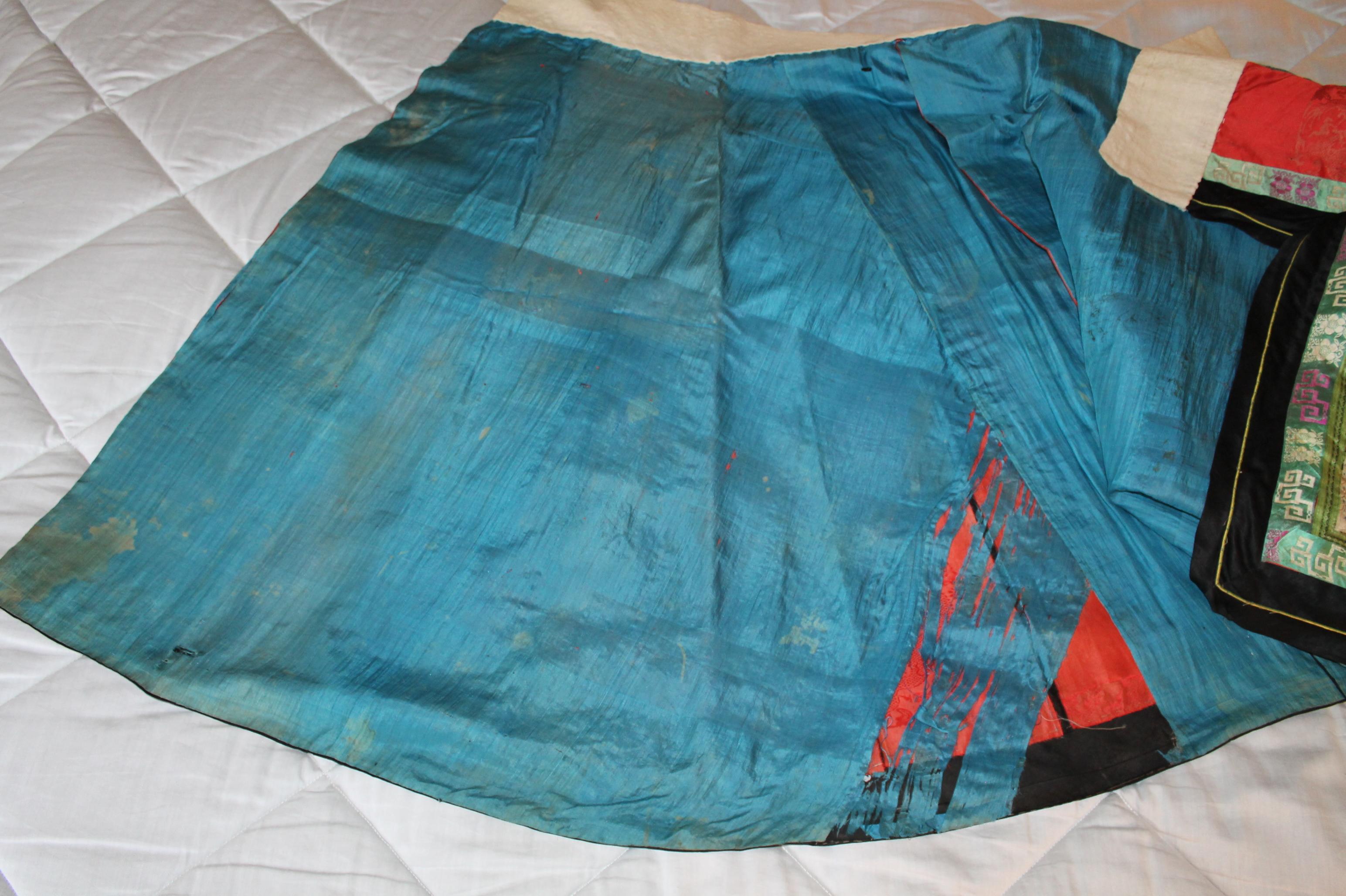 Orange Antique Chinese Embroidered Silk Wedding Skirt For Sale