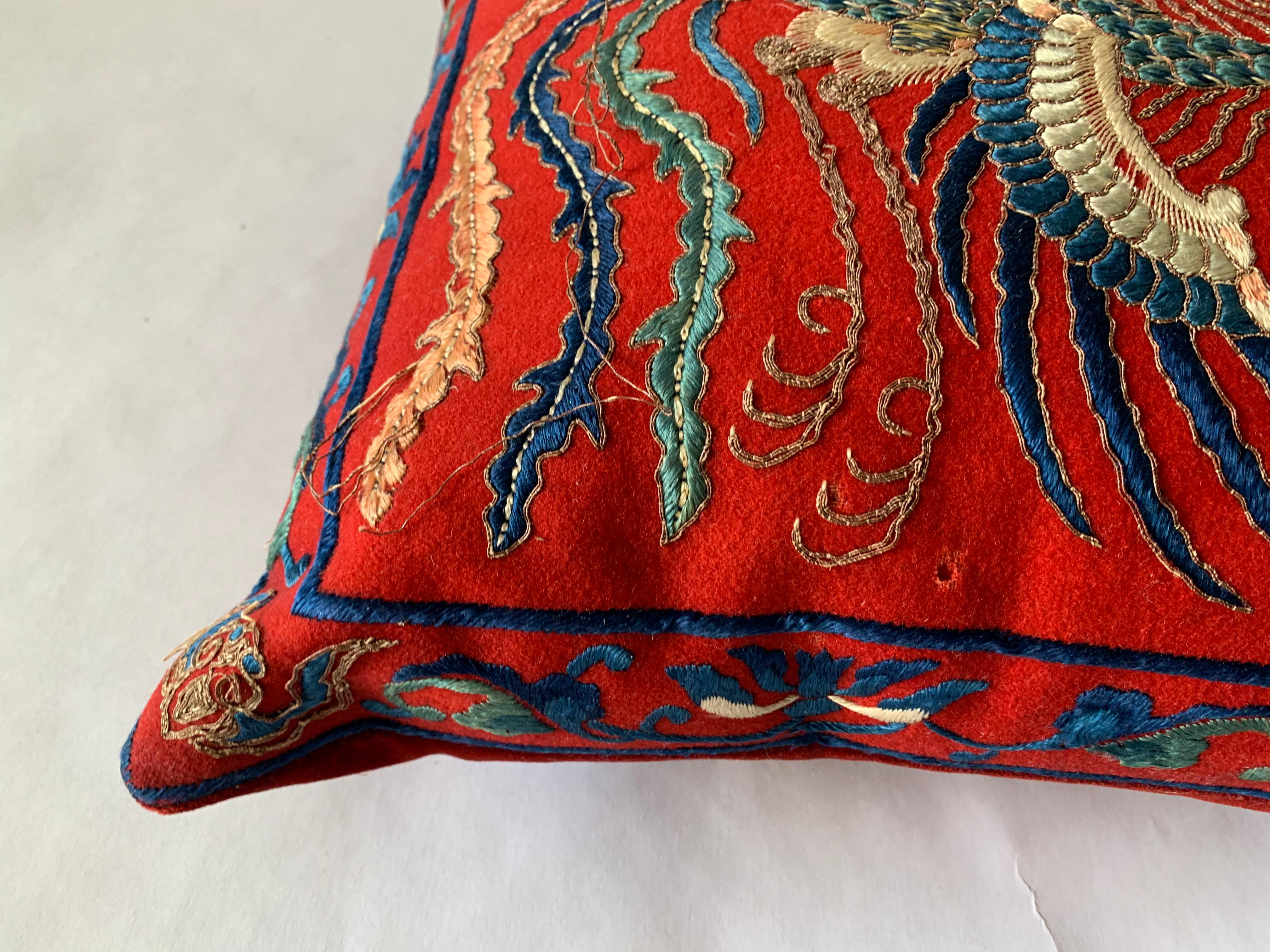 Wool Antique Chinese Embroidered Textile Custom Pillow