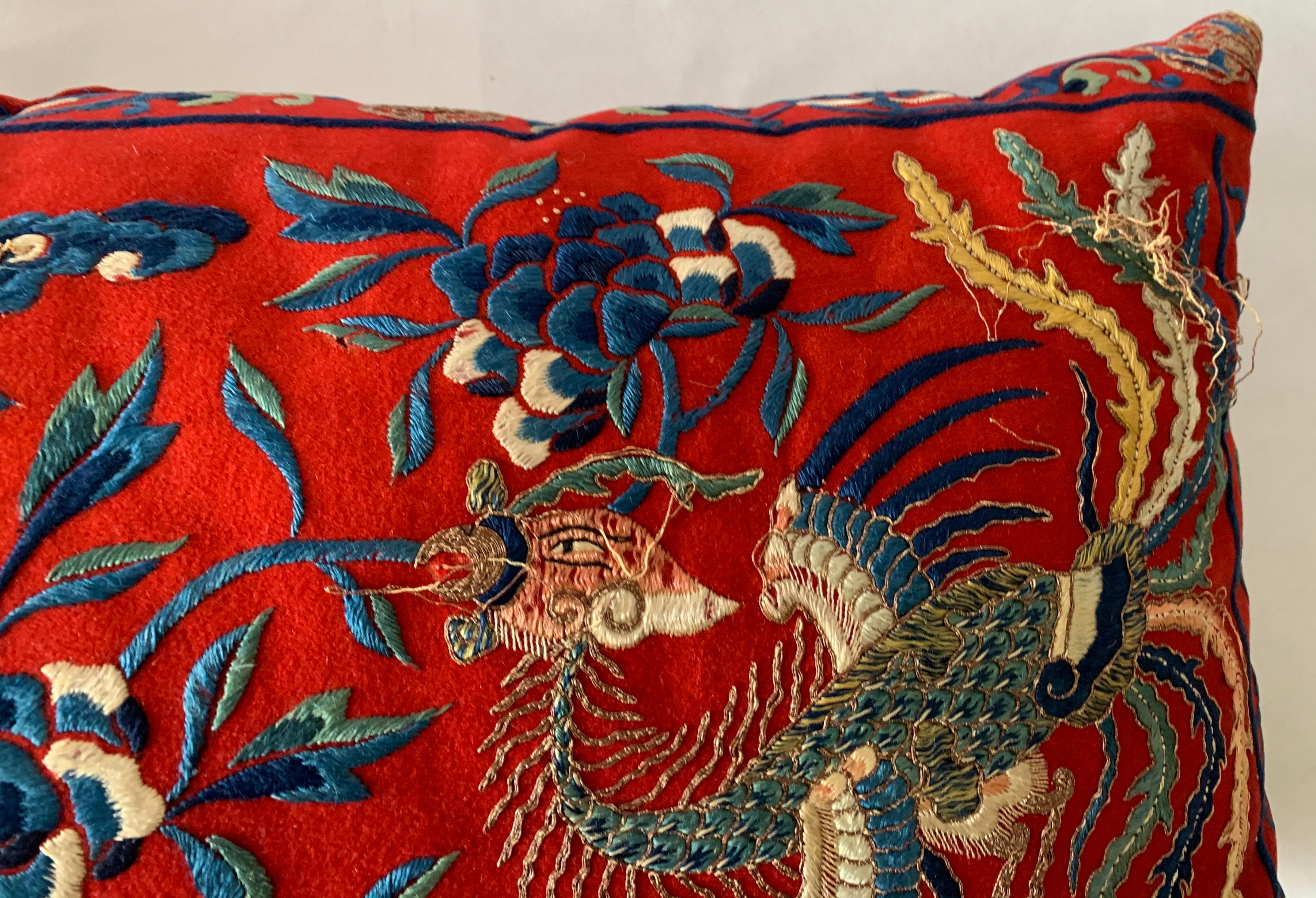 Antique Chinese Embroidered Textile Custom Pillow 1