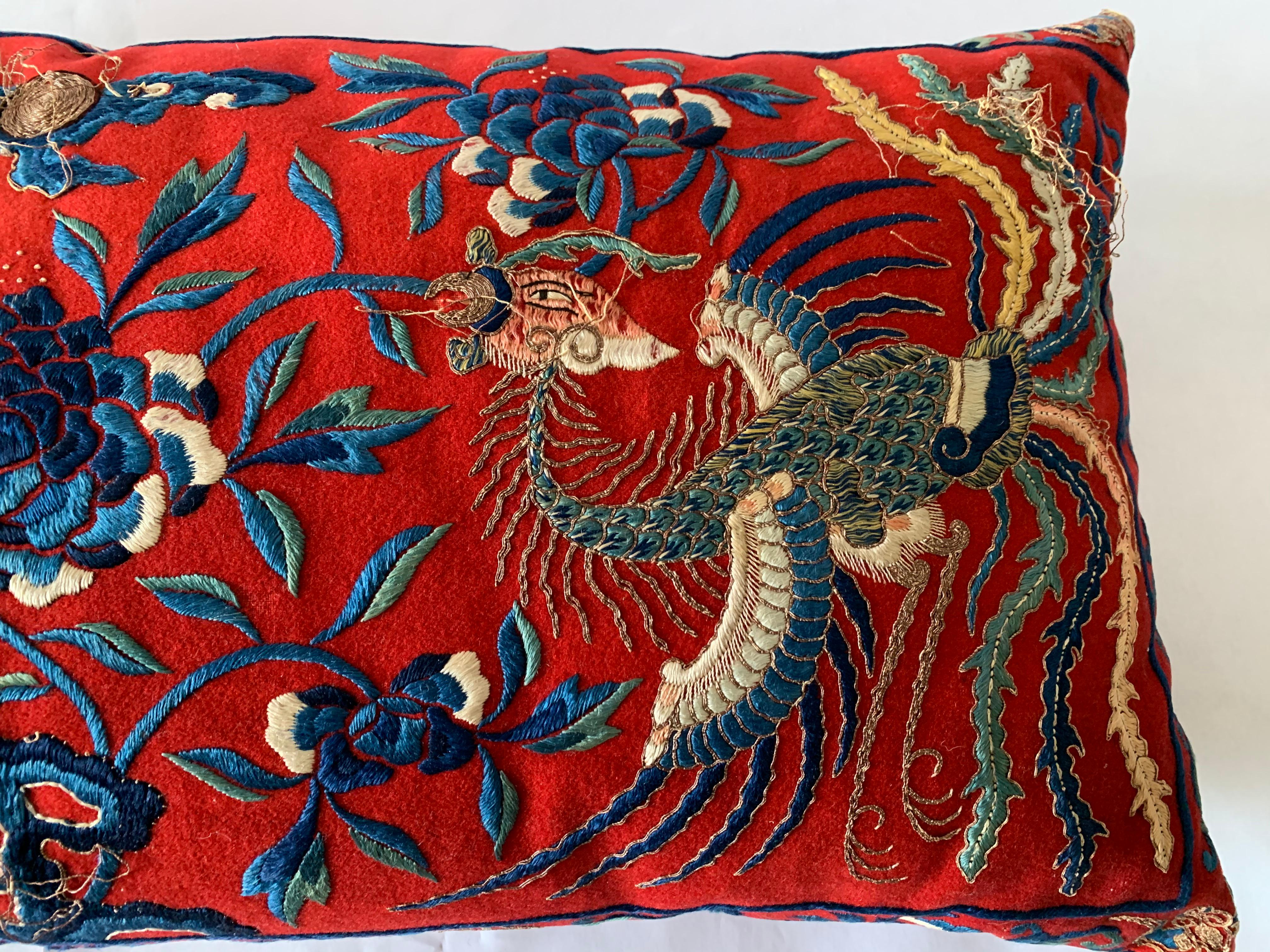 Antique Chinese Embroidered Textile Custom Pillow 2