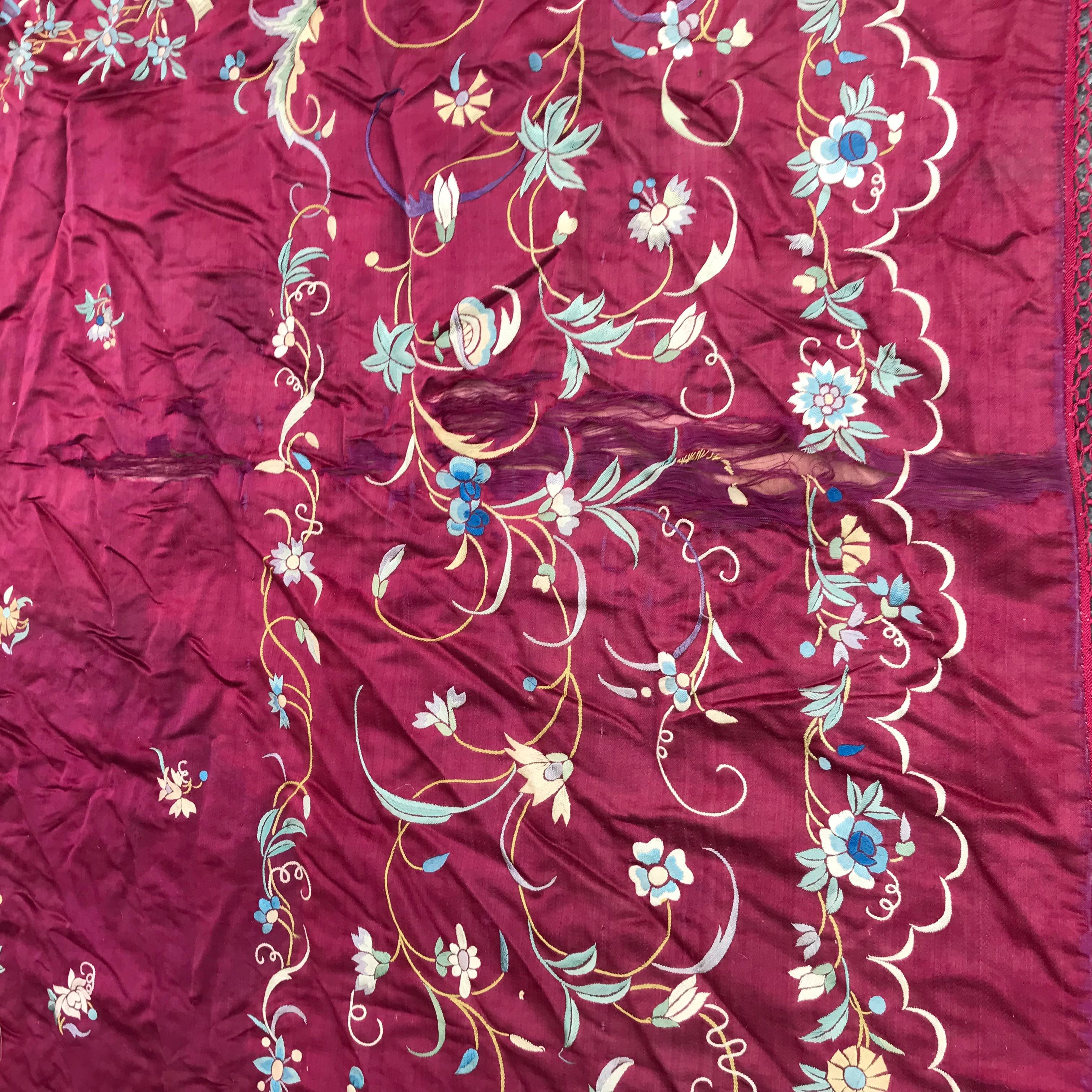 Chinoiserie Antique Chinese Embroidery Tapestry For Sale