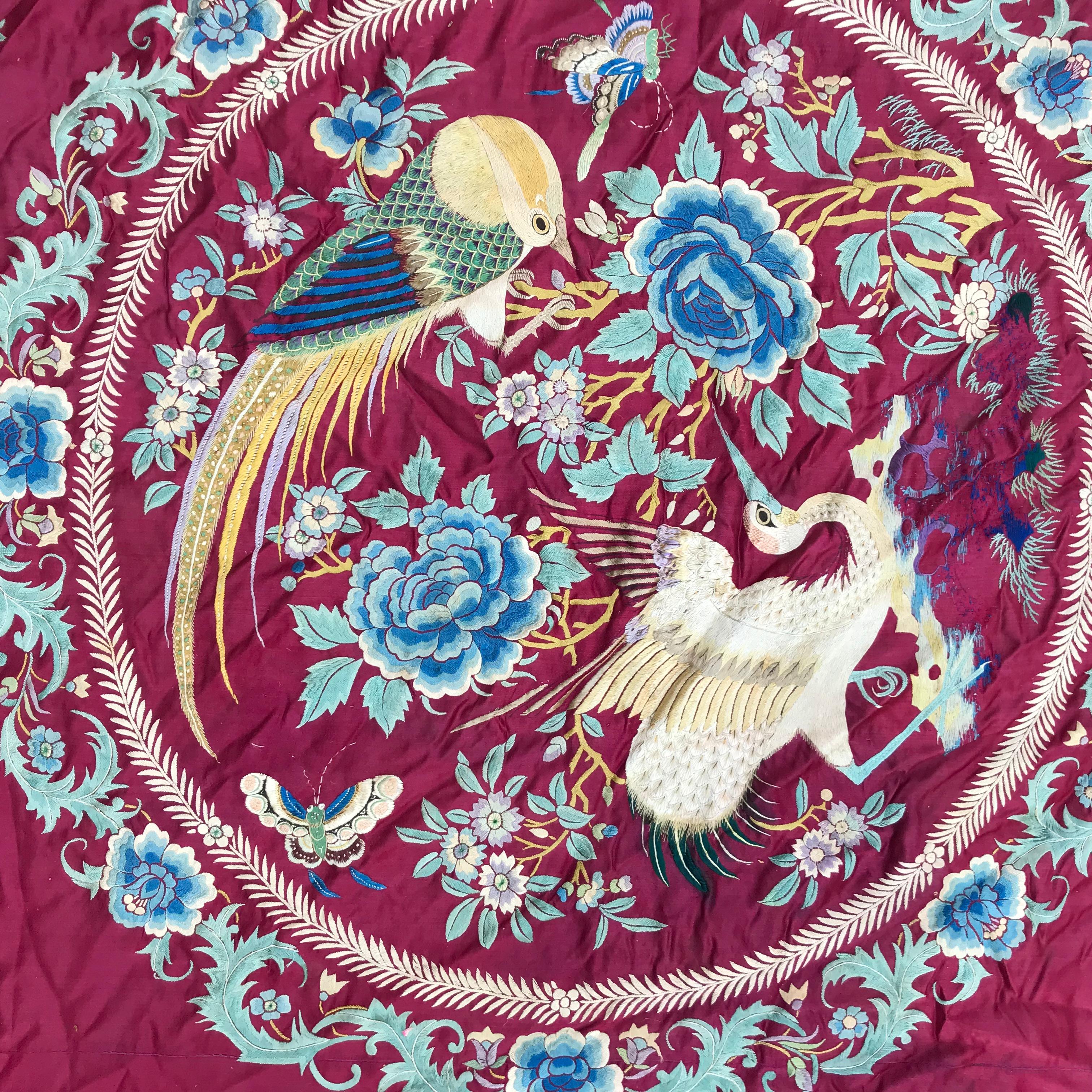 Embroidered Antique Chinese Embroidery Tapestry For Sale
