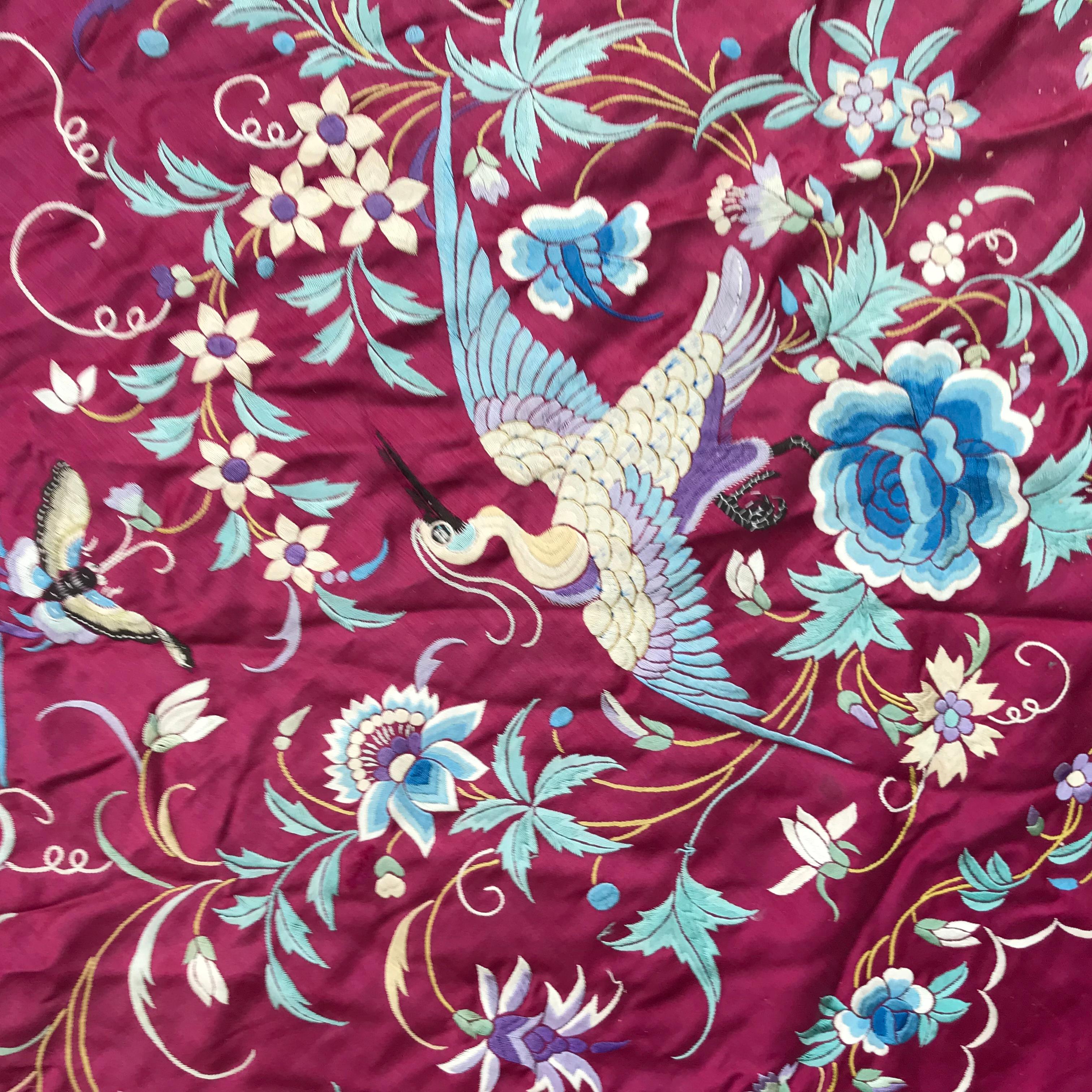 19th Century Antique Chinese Embroidery Tapestry For Sale
