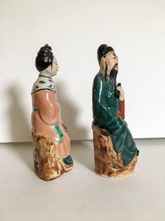 Antique Chinese Emperor and Empress Mud Figures, Pair
