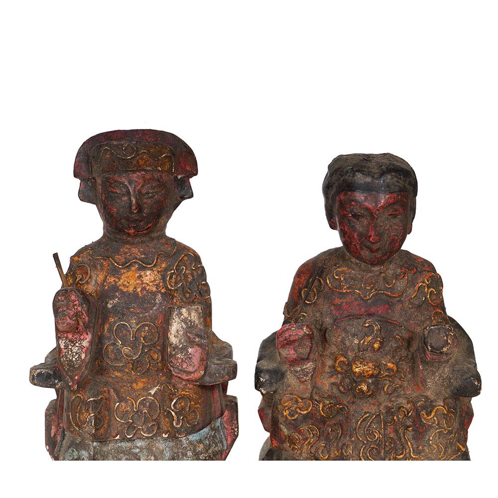 Chinese Export Antique Chinese Emperor and Empress Wooden Statues For Sale
