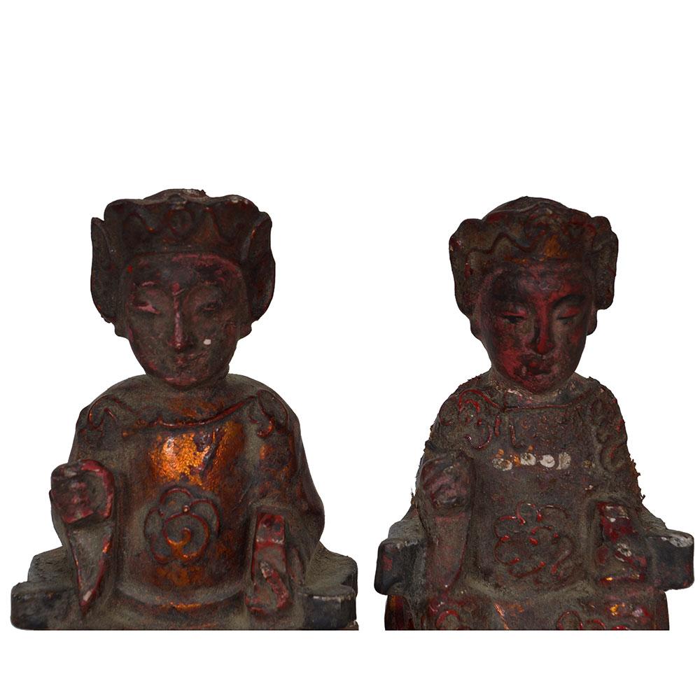 Chinese Export Antique Chinese Emperor and Empress Wooden Statues For Sale