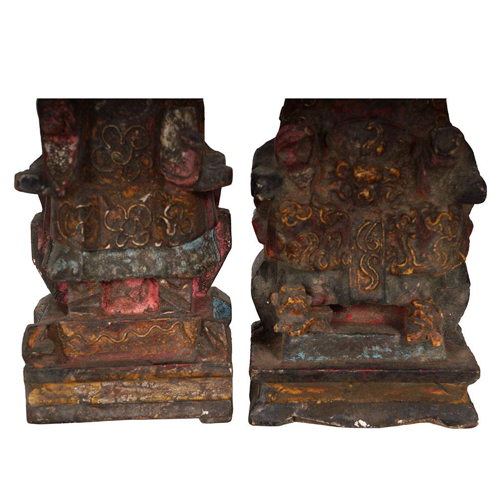 Hand-Carved Antique Chinese Emperor and Empress Wooden Statues For Sale