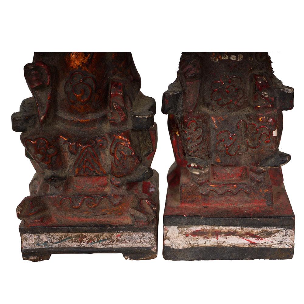 Hand-Carved Antique Chinese Emperor and Empress Wooden Statues For Sale
