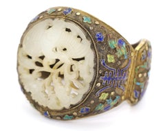 Antique Chinese Enamel Cloisonné Jade Silver Bangle Bracelet