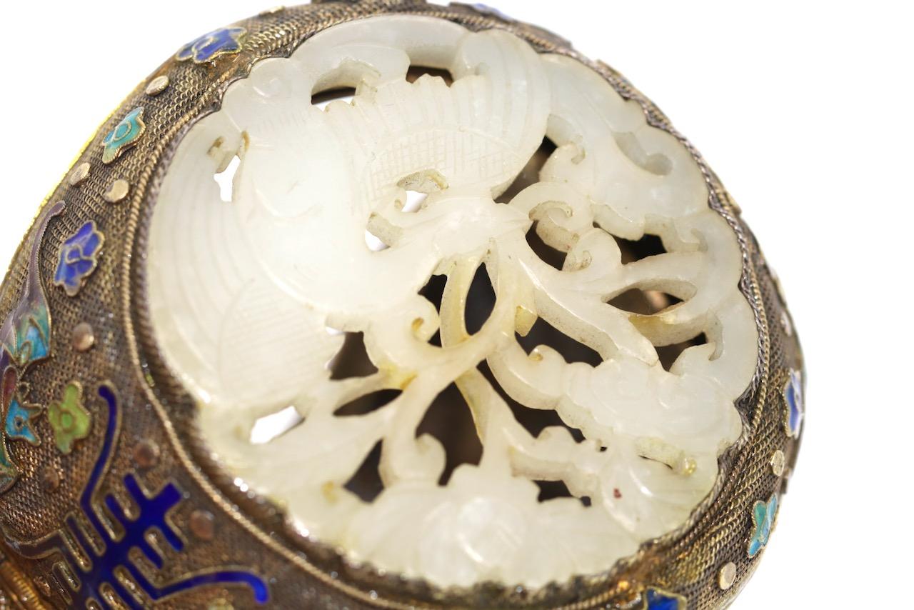 Antique Chinese Enamel Cloisonné Jade Silver Bangle Bracelet For Sale 2