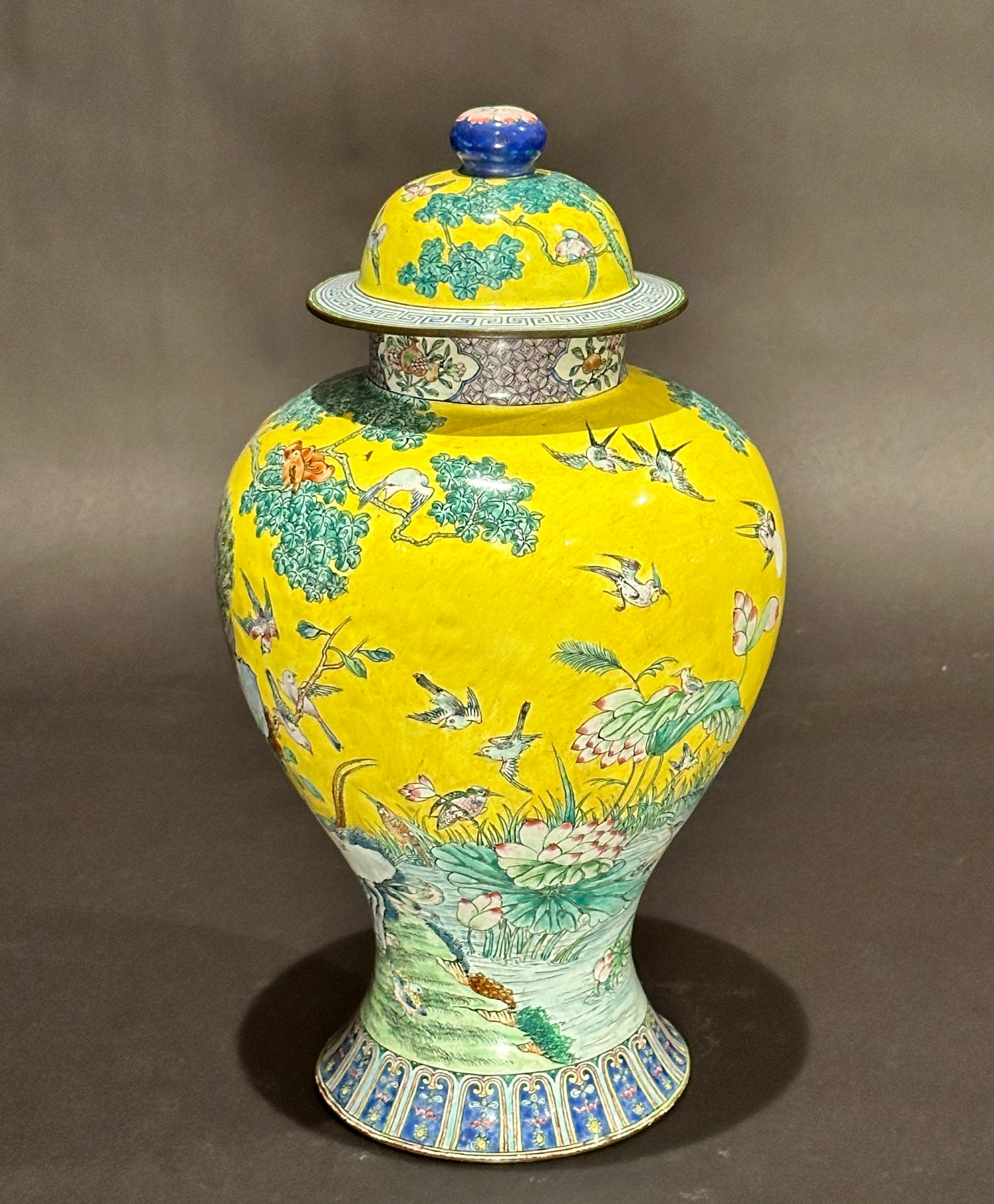 Chinese Export Antique Chinese Enameled Copper Ginger Jar For Sale