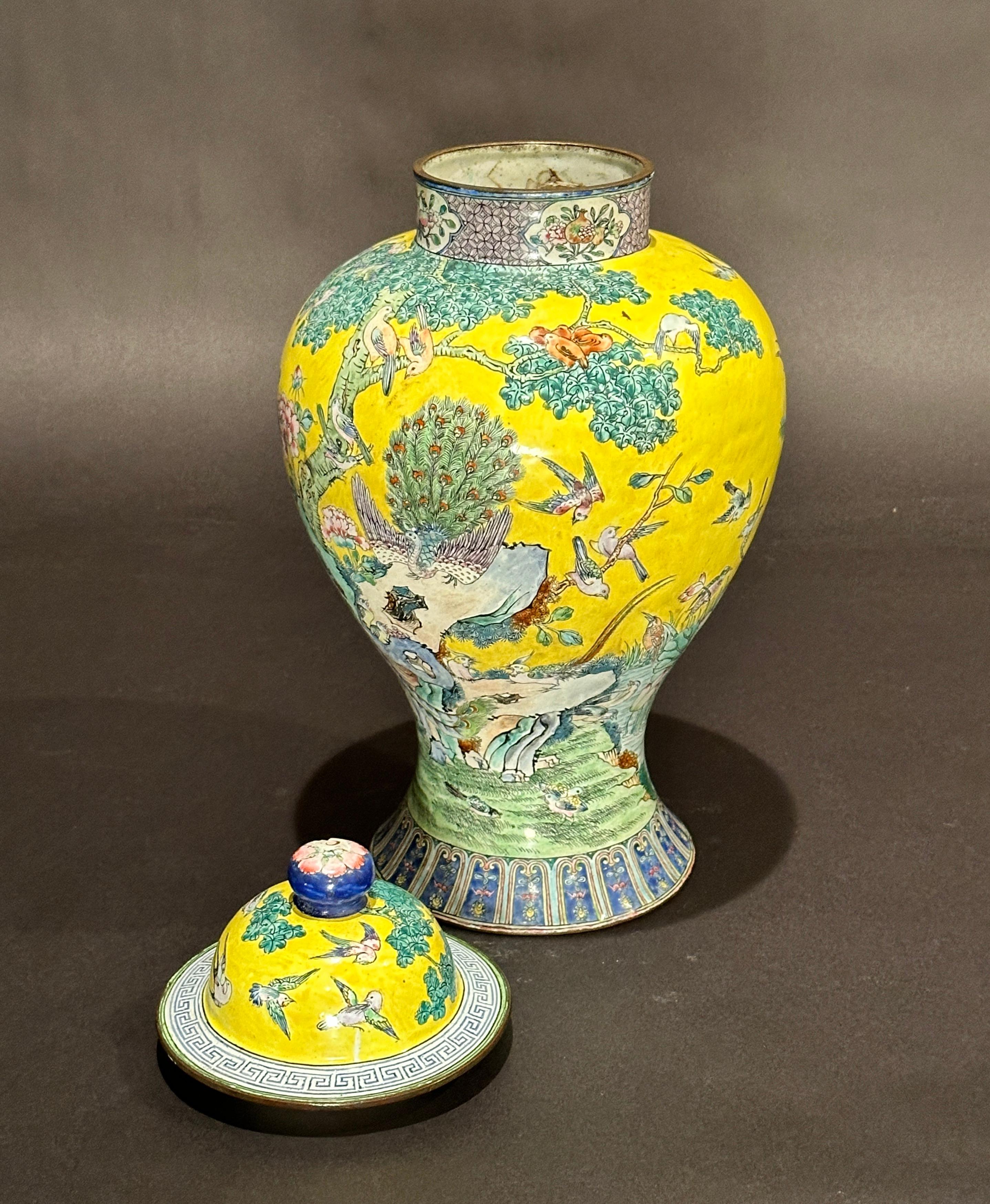 Hand-Painted Antique Chinese Enameled Copper Ginger Jar For Sale