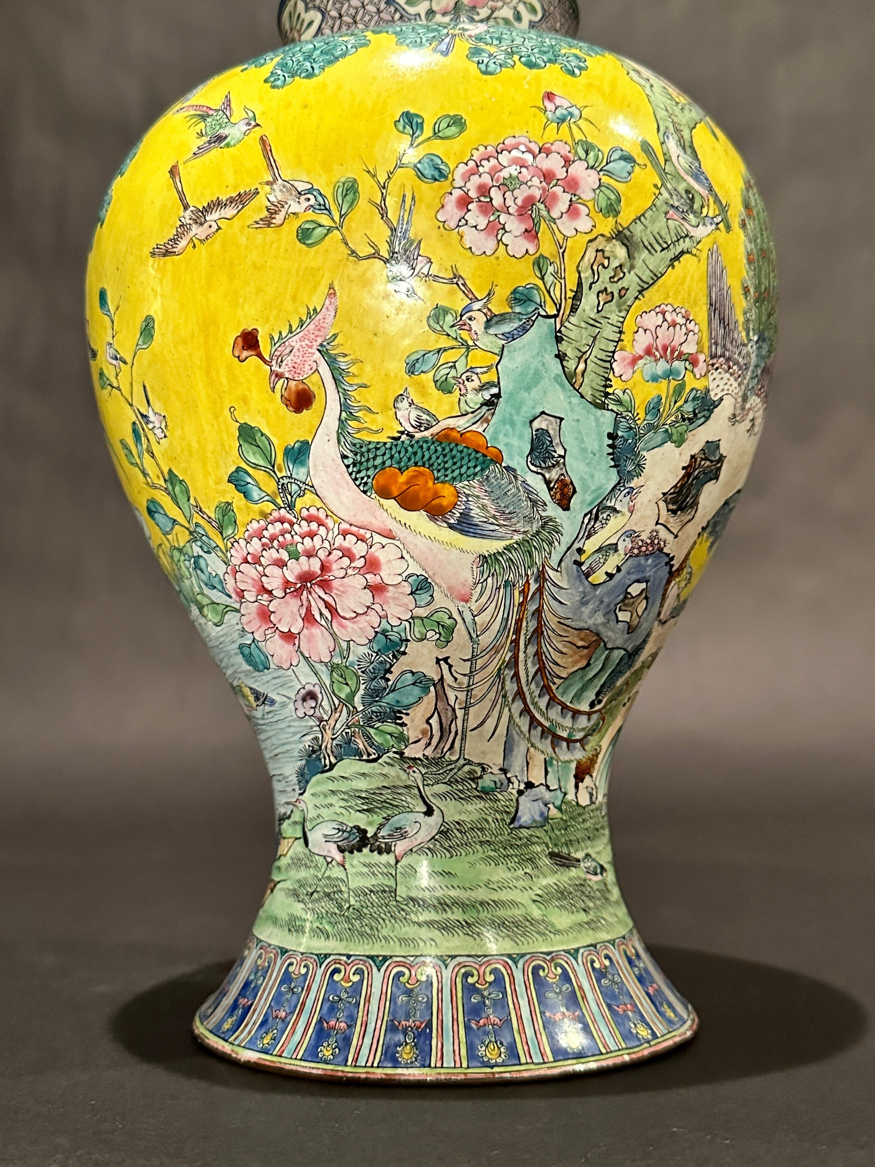 Dipinto a mano Antico vaso cinese in rame smaltato per lo zenzero