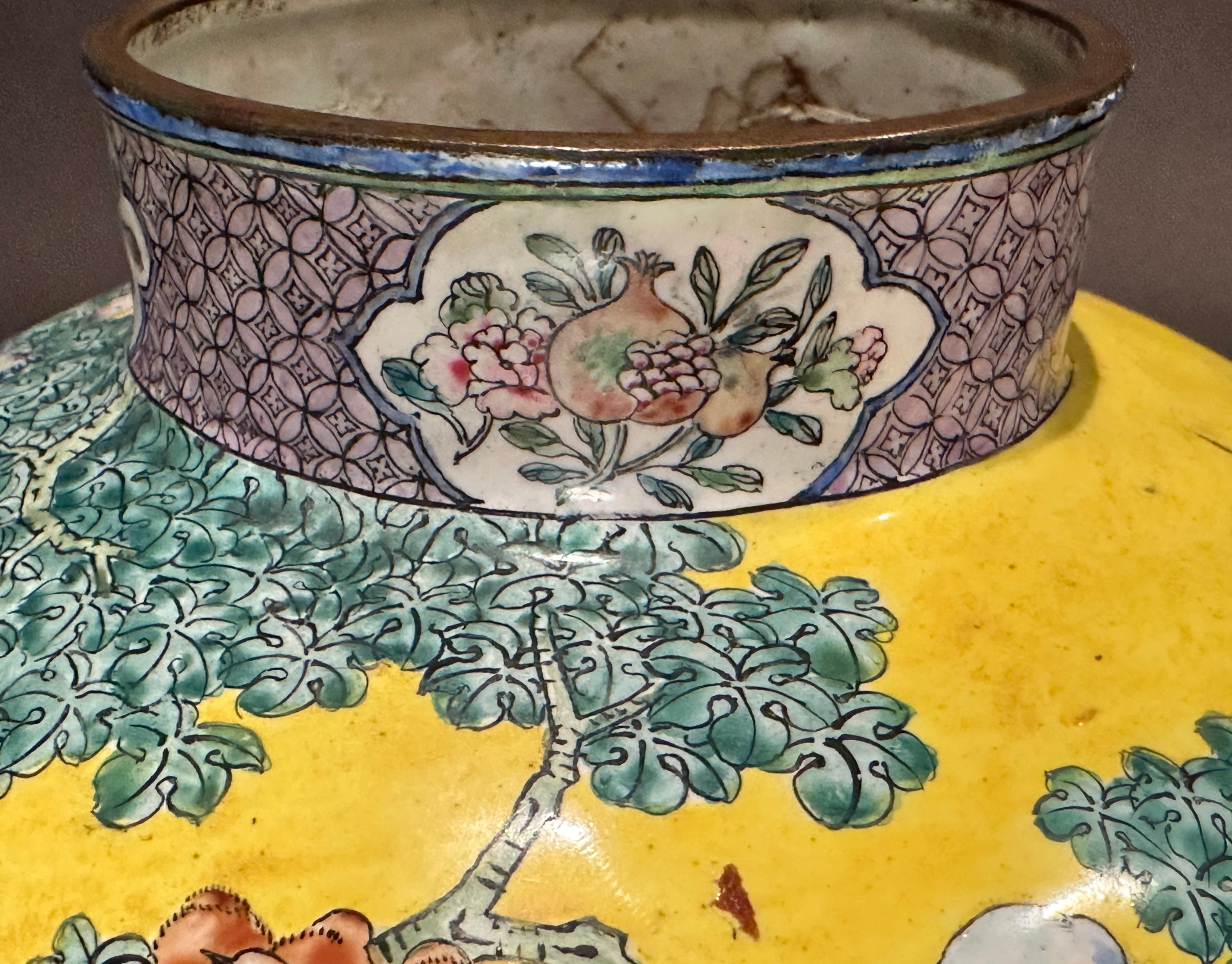 Antique Chinese Enameled Copper Ginger Jar For Sale 2