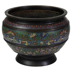 Antique Chinese Enameled Floor Vase With Removable c1930