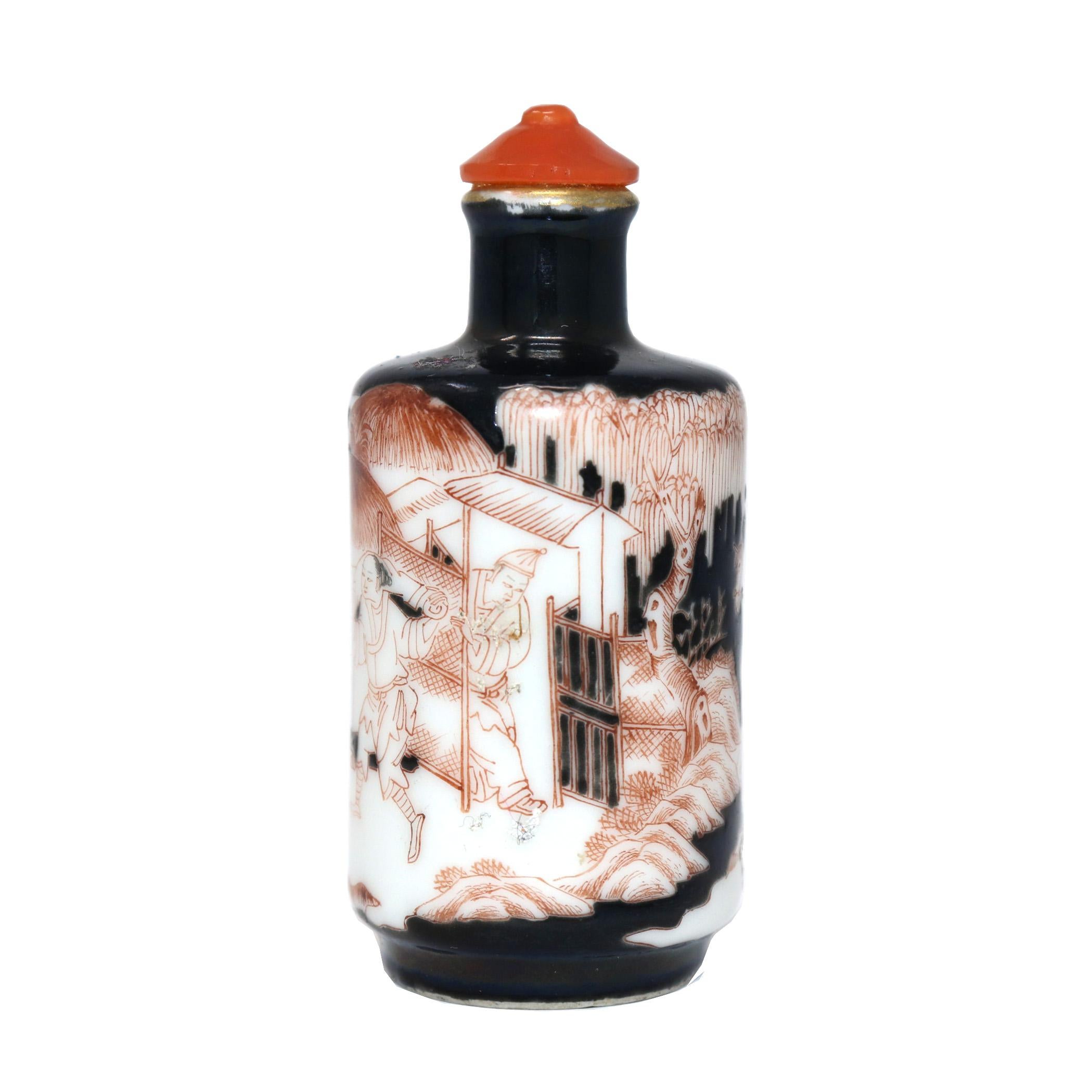 Glazed Antique Chinese Enameled Porcelain Snuff Bottle, Jingdezhen Kilns For Sale