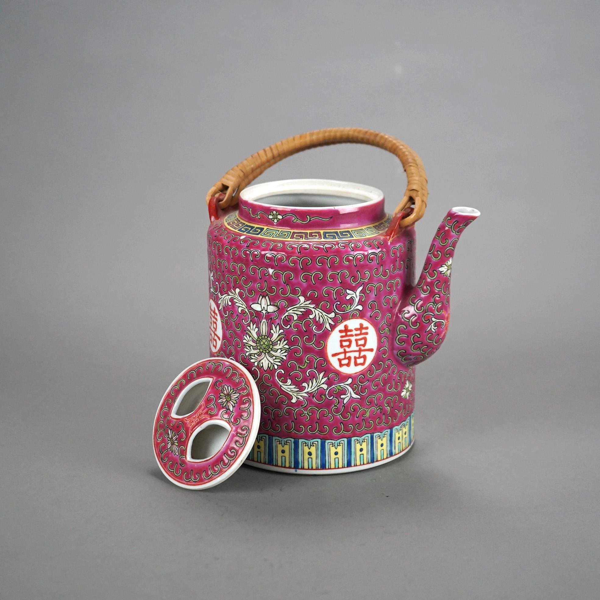 20th Century Antique Chinese Enameled Porcelain Teapot C1920 For Sale