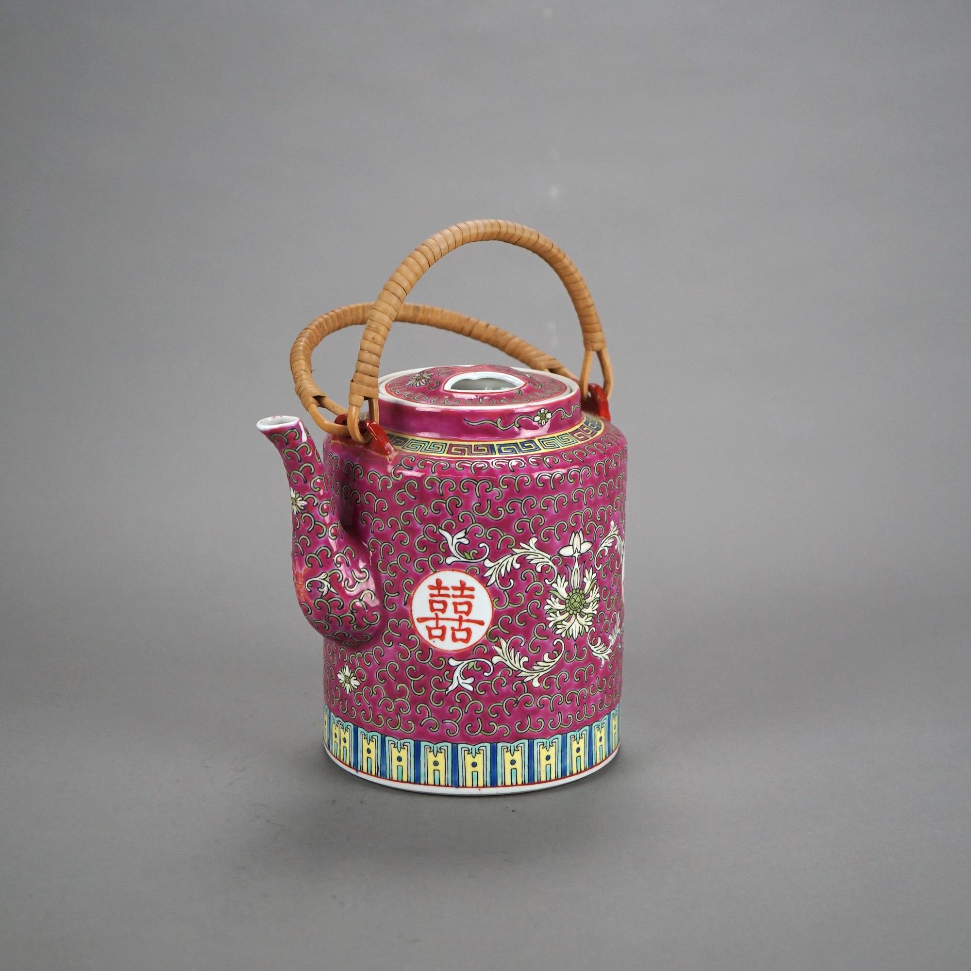 Antique Chinese Enameled Porcelain Teapot C1920 For Sale 1