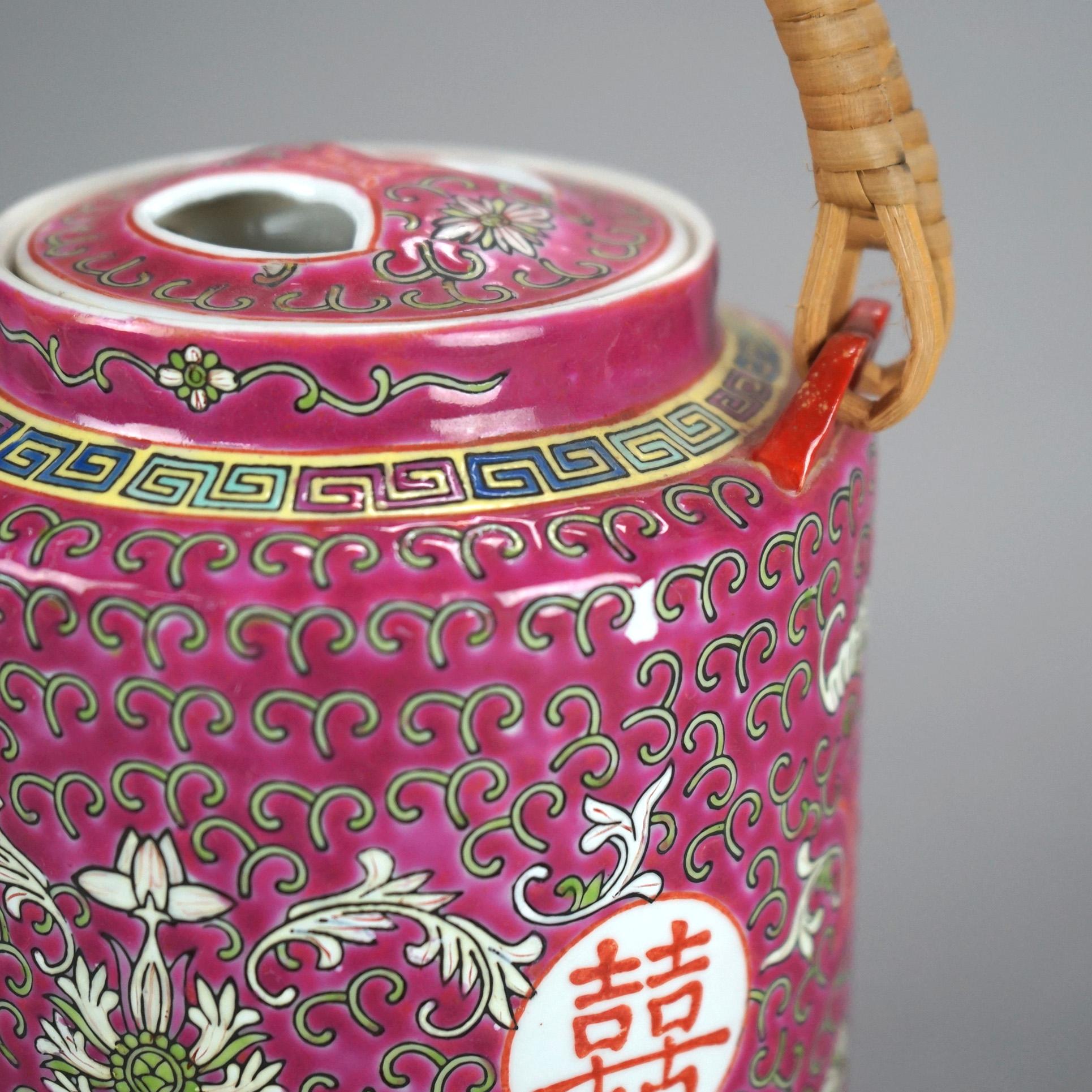 Antique Chinese Enameled Porcelain Teapot C1920 For Sale 2